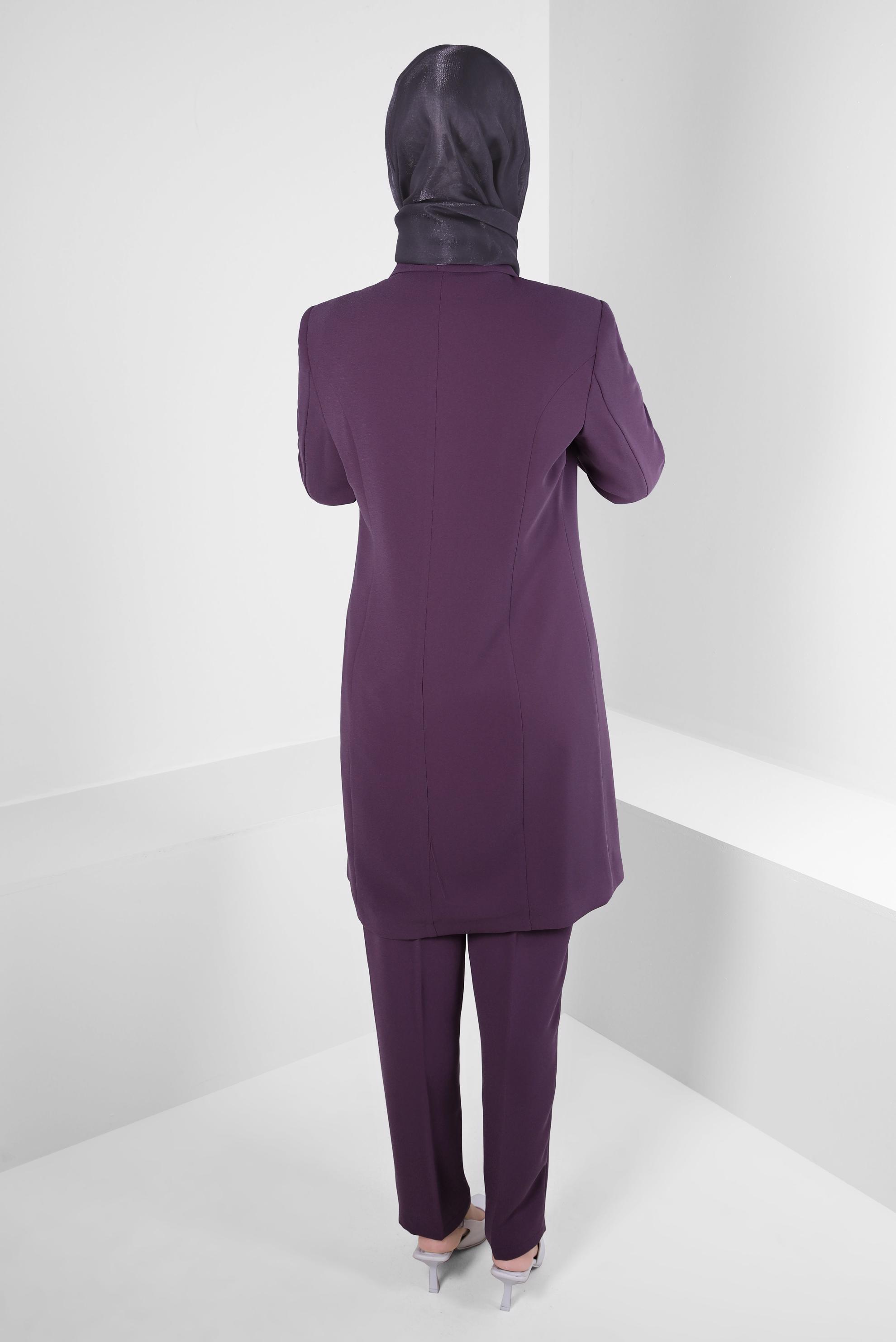 Tesettür giyim MOR TAŞ BASKILI PANTOLONLU TAKIM 30326