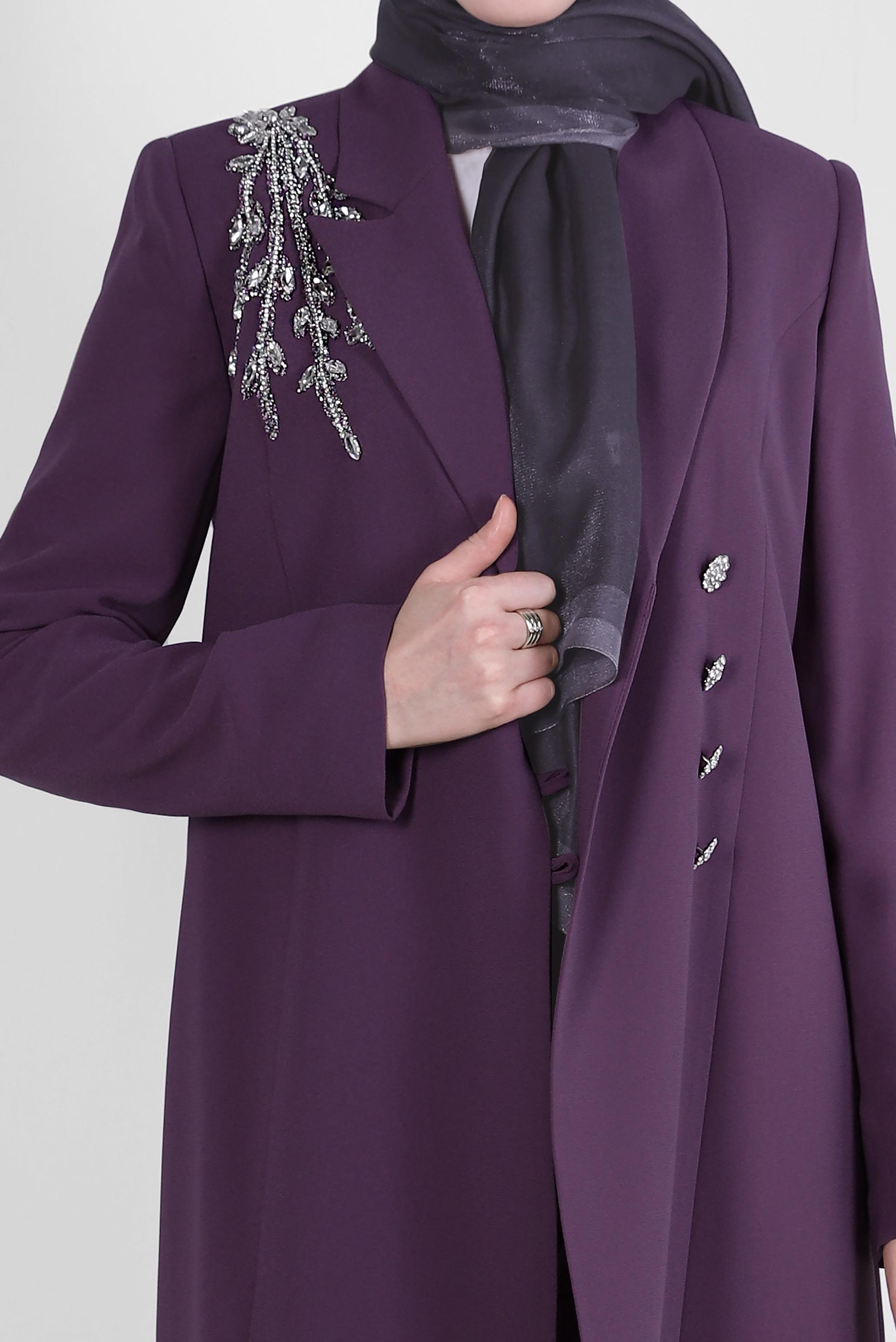 Tesettür giyim MOR TAŞ BASKILI PANTOLONLU TAKIM 30326