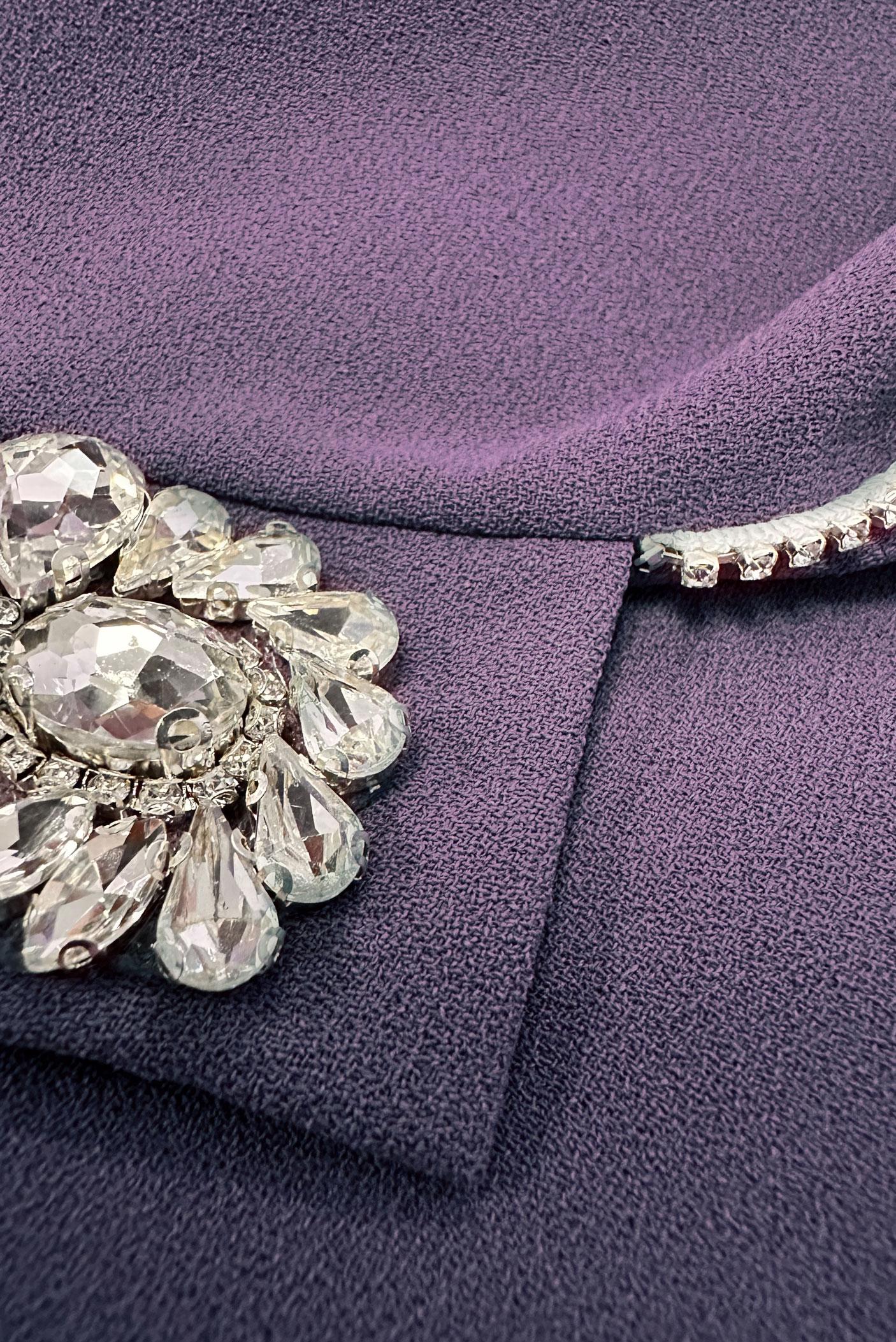 Tesettür giyim MOR TAŞ DETAYLI KREP İKİLİ PANTOLONLU TAKIM 30332