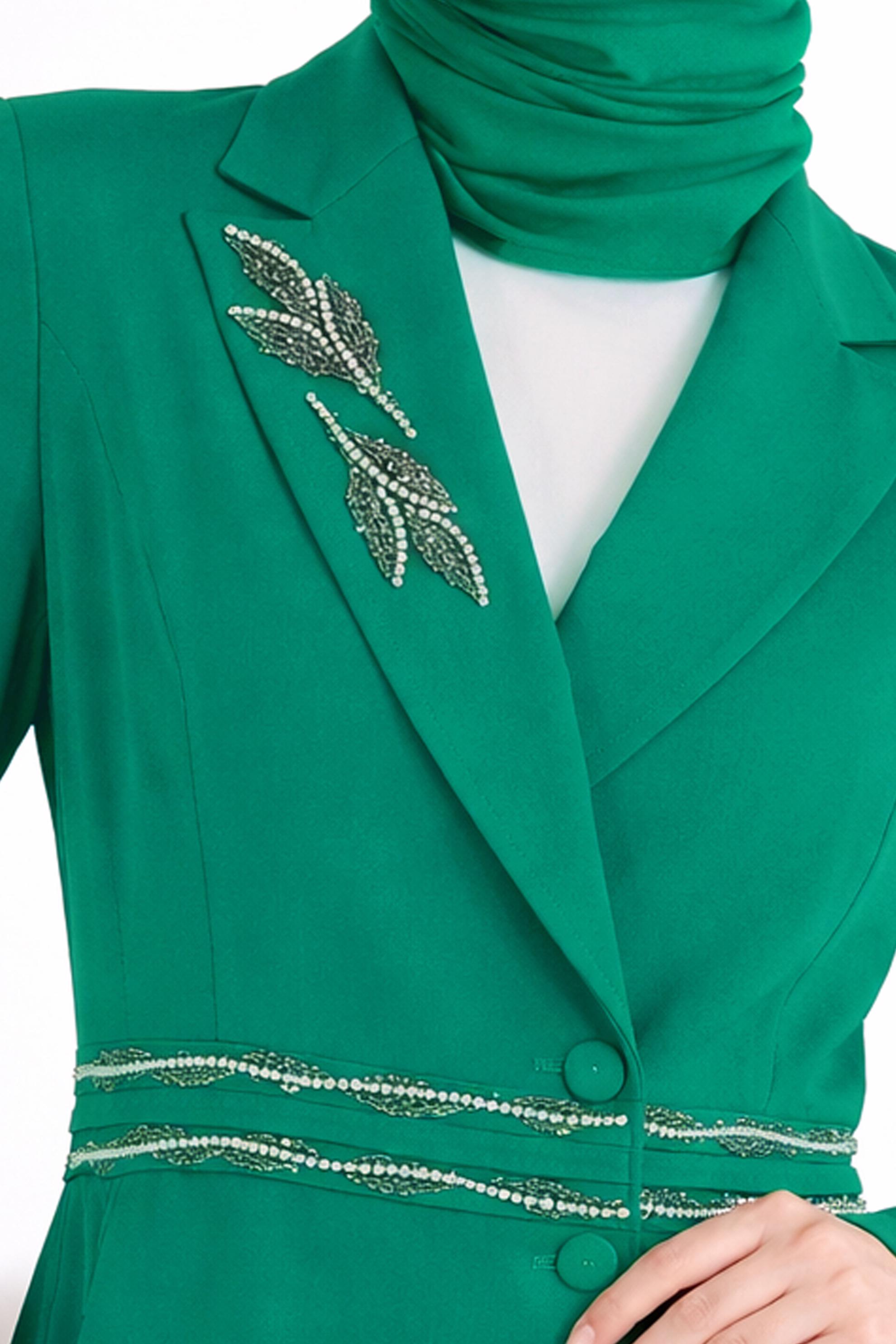 Hijab clothing GREEN ASYMMETRIC CUT 2-PIECE PANTS SUIT 30333