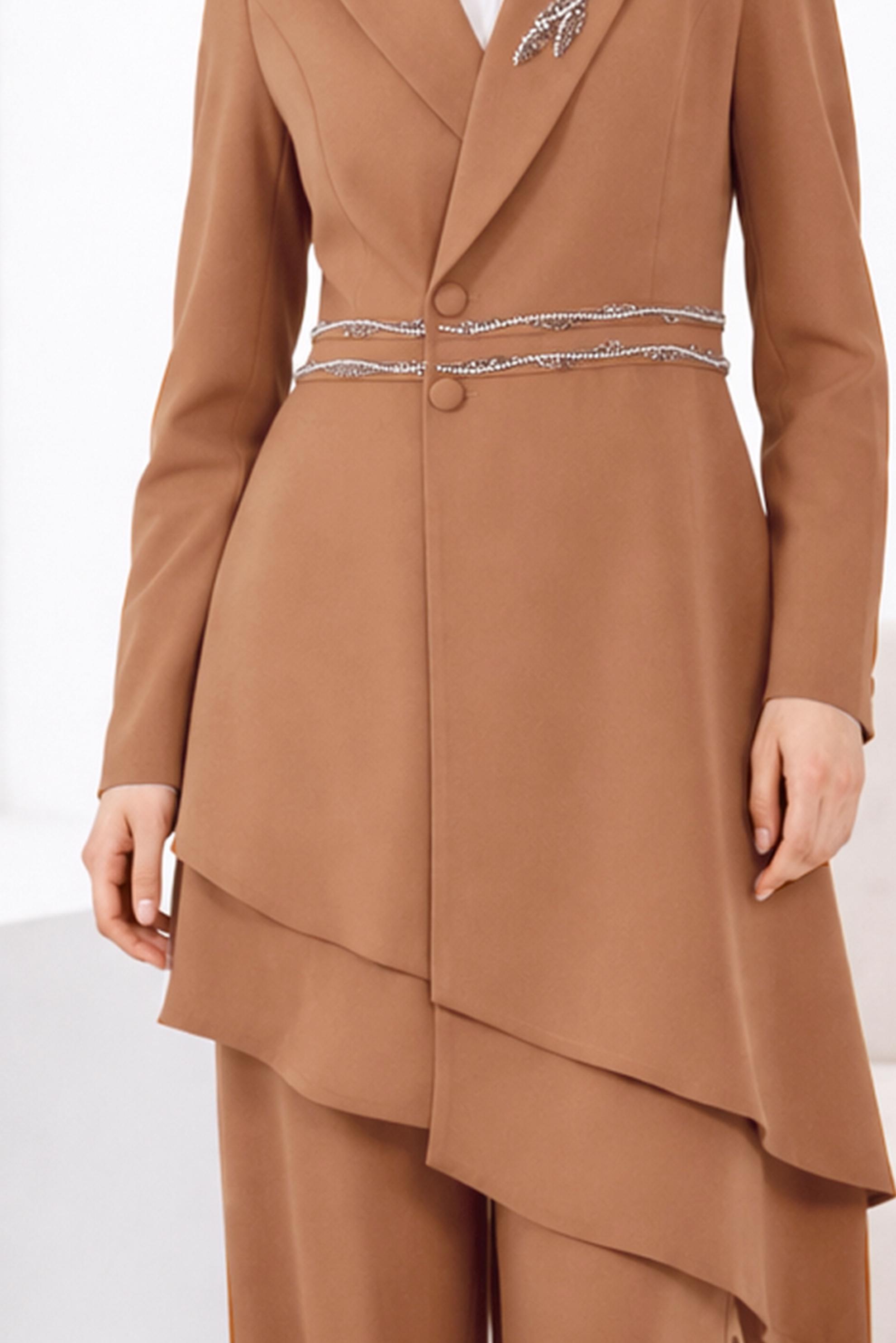 Hijab clothing BROWN ASYMMETRIC CUT 2-PIECE PANTS SUIT 30333