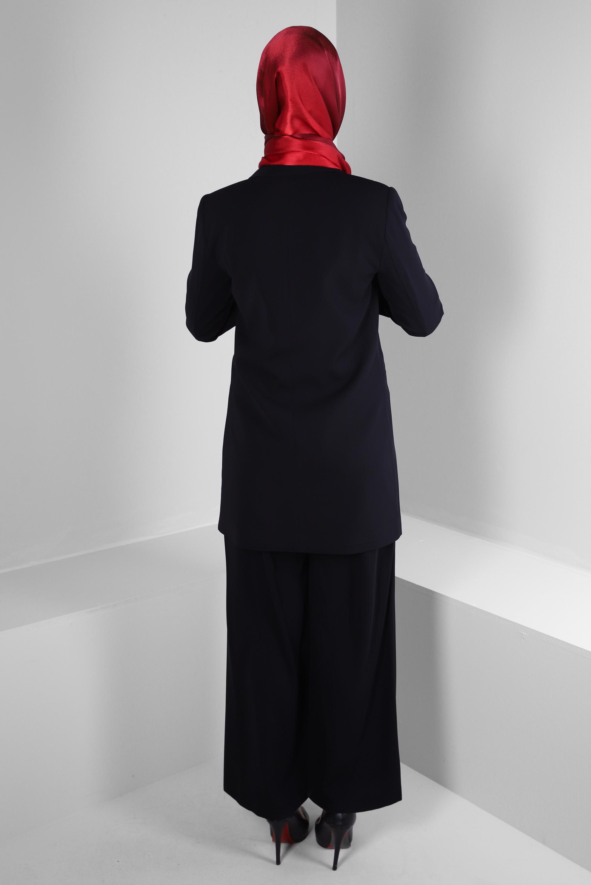 Tesettür giyim SİYAH KRUVAZE YAKA İKİLİ PANTOLONLU TAKIM 30335