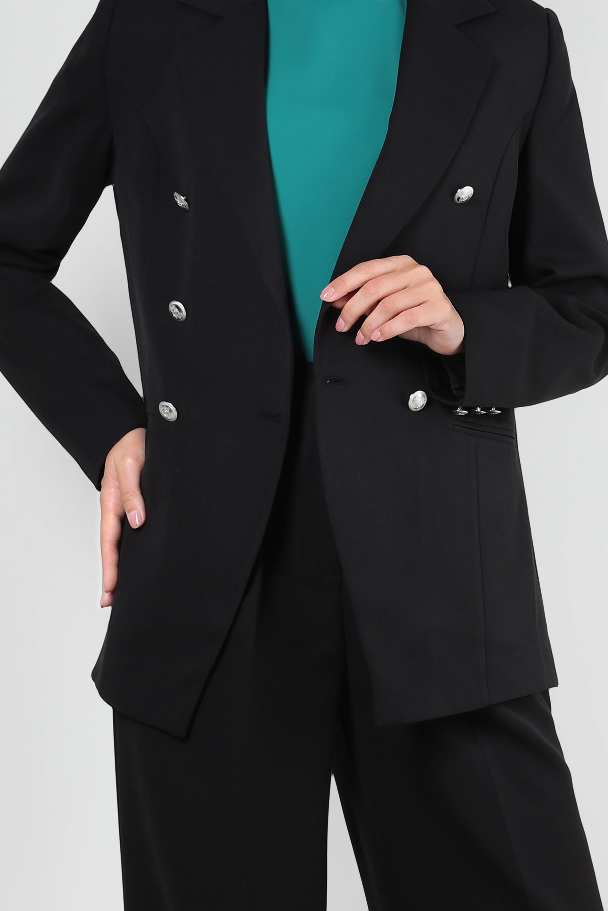 Tesettür giyim SİYAH KRUVAZE YAKA GENİŞ PAÇA İKİLİ PANTOLONLU TAKIM 30346