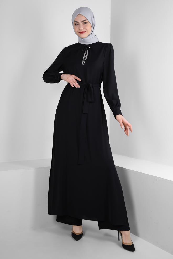 Vêtements hijab  COSTUME PANTALON CEINTURE AVEC BROCHE BIJOUX 43516 - ALVİNA