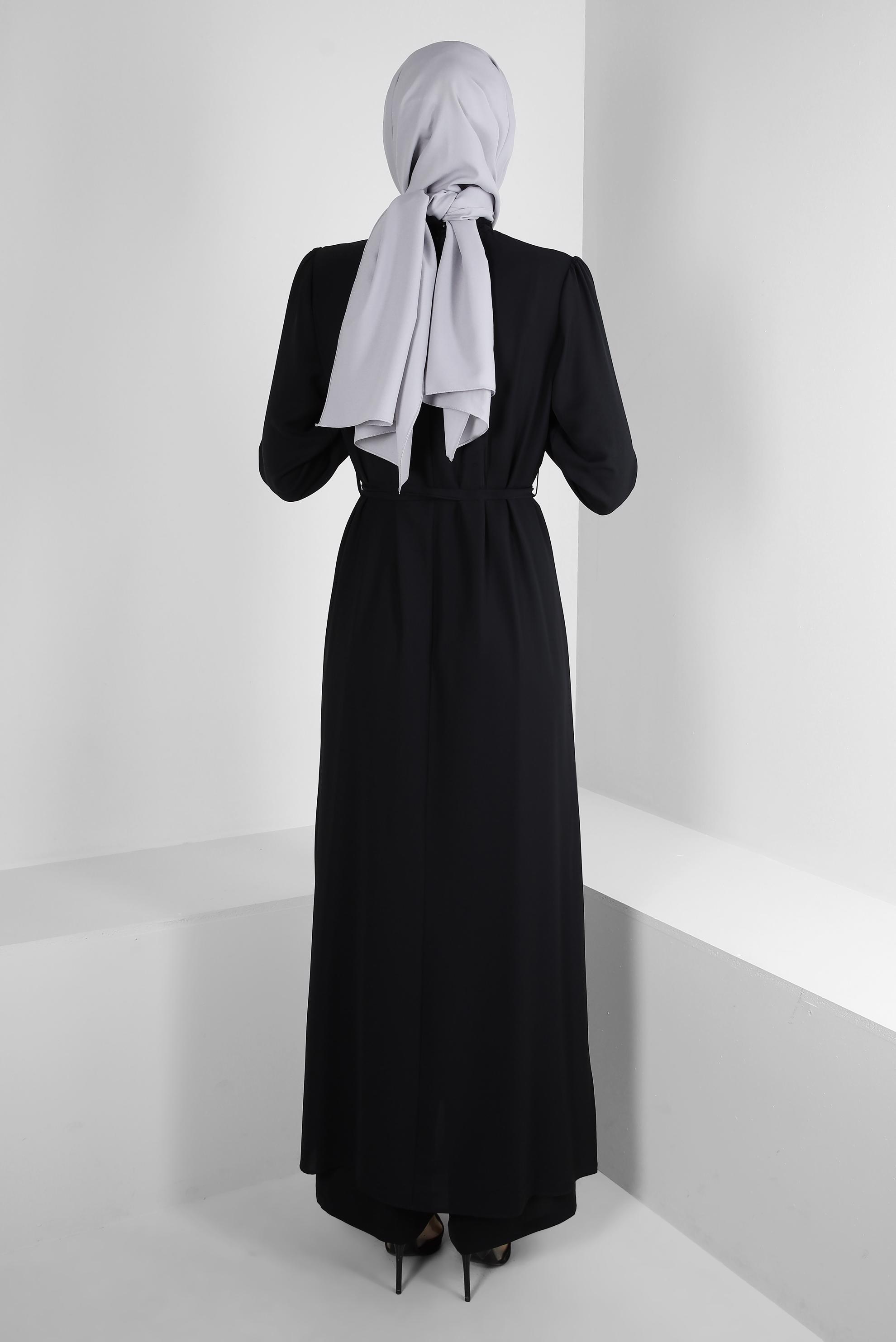 Vêtements hijab NOIR COSTUME PANTALON CEINTURE AVEC BROCHE BIJOUX 43516