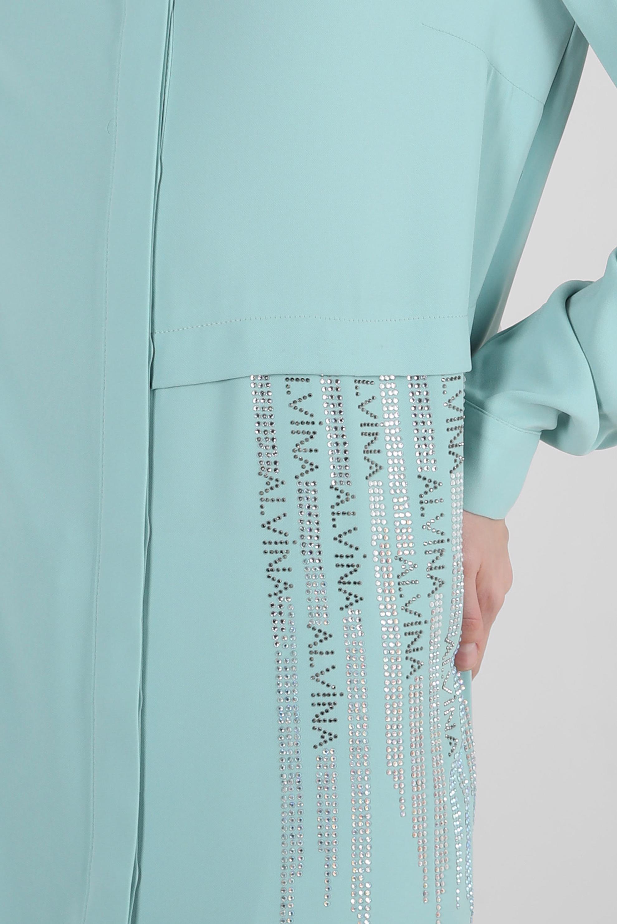 Tesettür giyim YEŞİL GÖMLEK YAKA TAŞ BASKILI PANTOLONLU TAKIM 43518