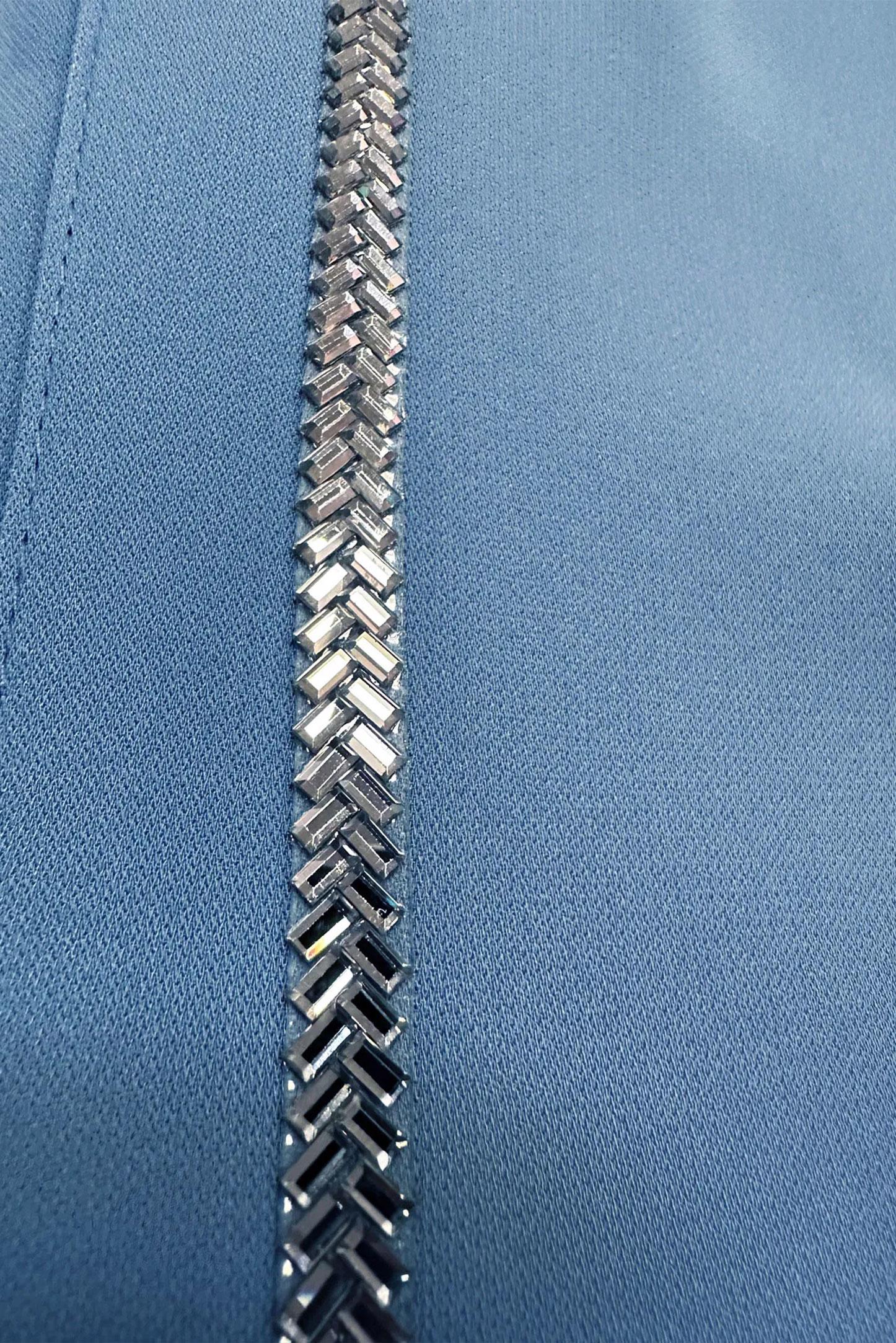 Tesettür giyim MAVİ TAŞ BASKI DETAYLI İKİLİ PANTOLONLU TAKIM 43536