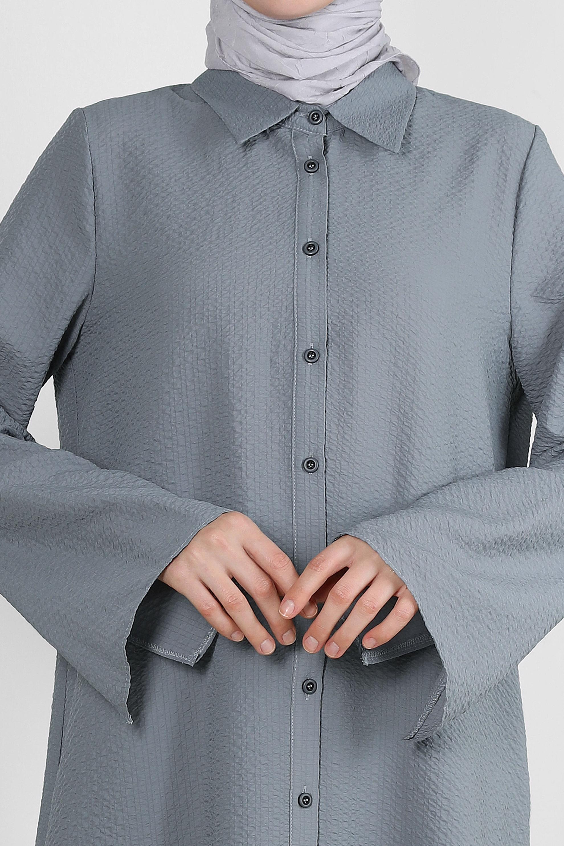 Tesettür giyim GRİ YANI YIRTMAÇLI DÜĞMELİ İKİLİ PANTOLONLU TAKIM 43563