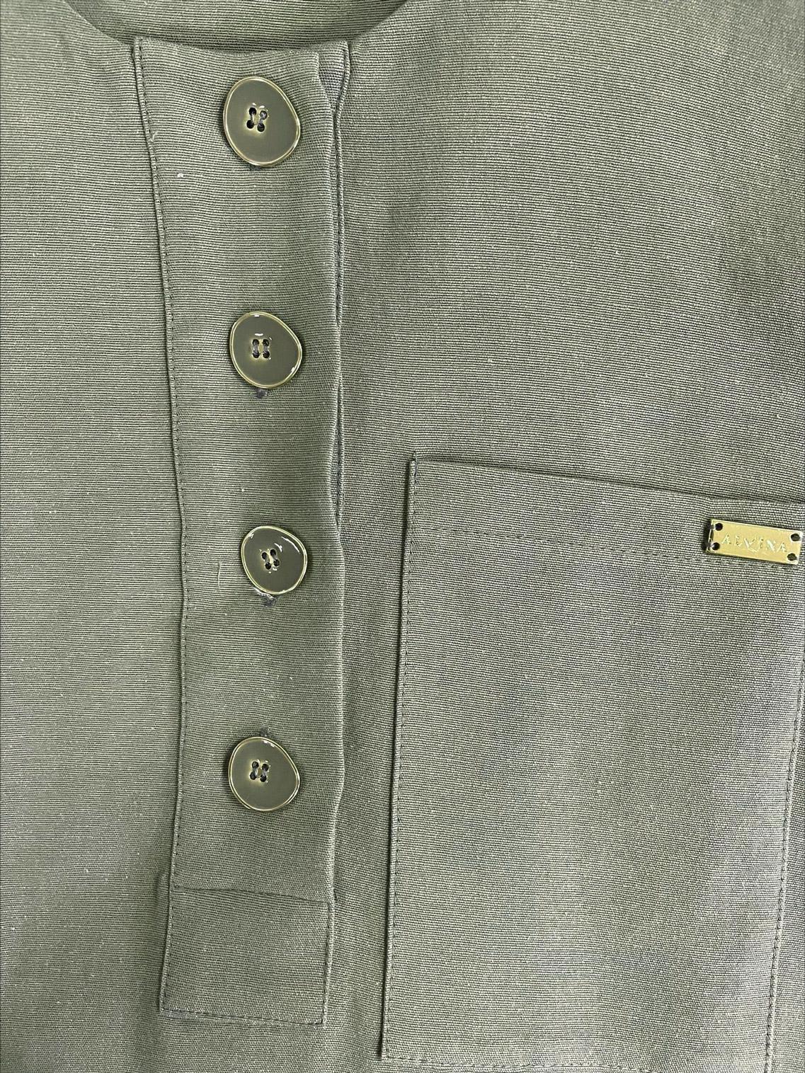 Tesettür giyim HAKİ DÜĞMELİ CEP DETAYLI İKİLİ PANTOLONLU TAKIM 43564