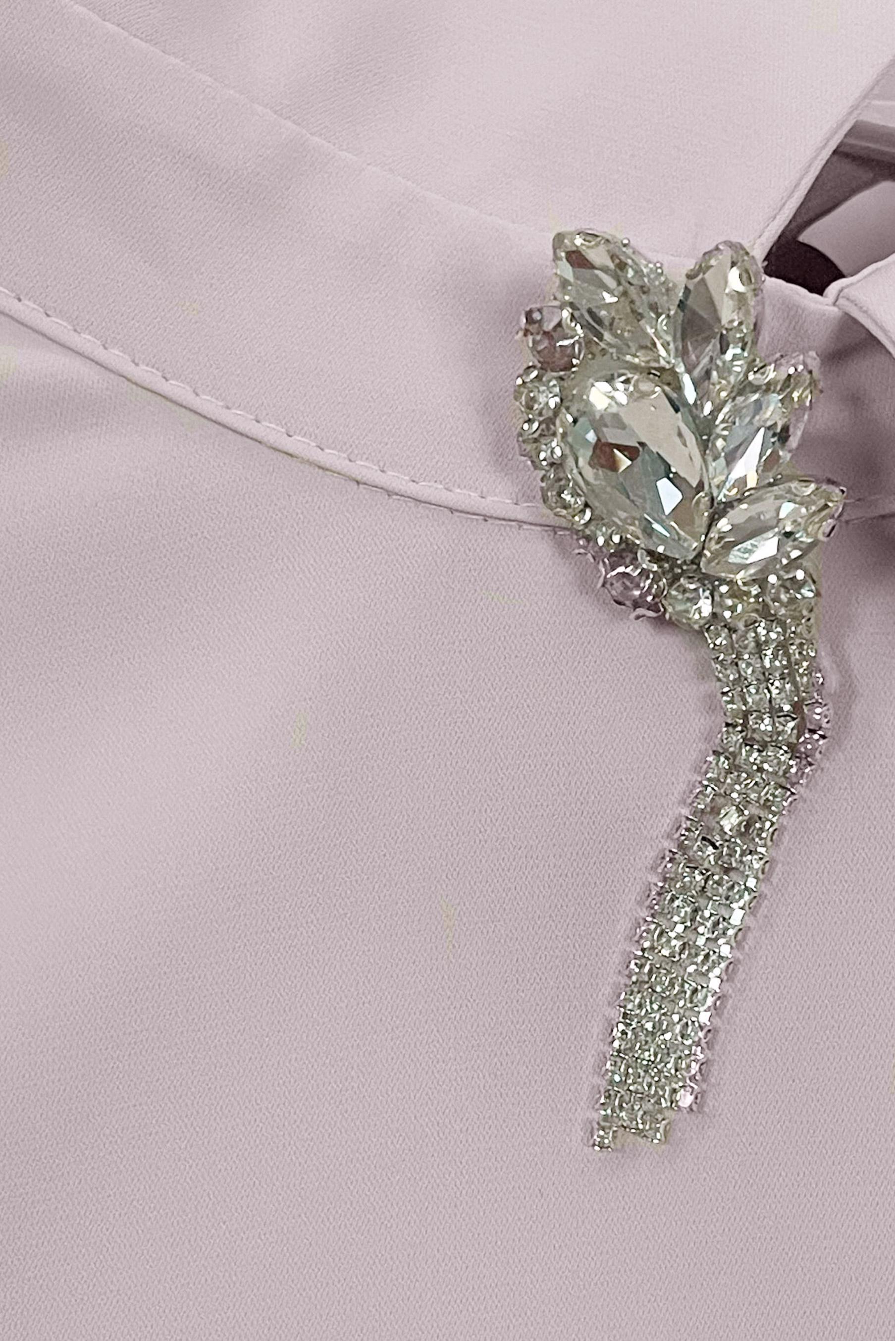 Tesettür giyim BEJ GÖMLEK YAKA TAŞ DETAYLI PANTOLONLU TAKIM 43587