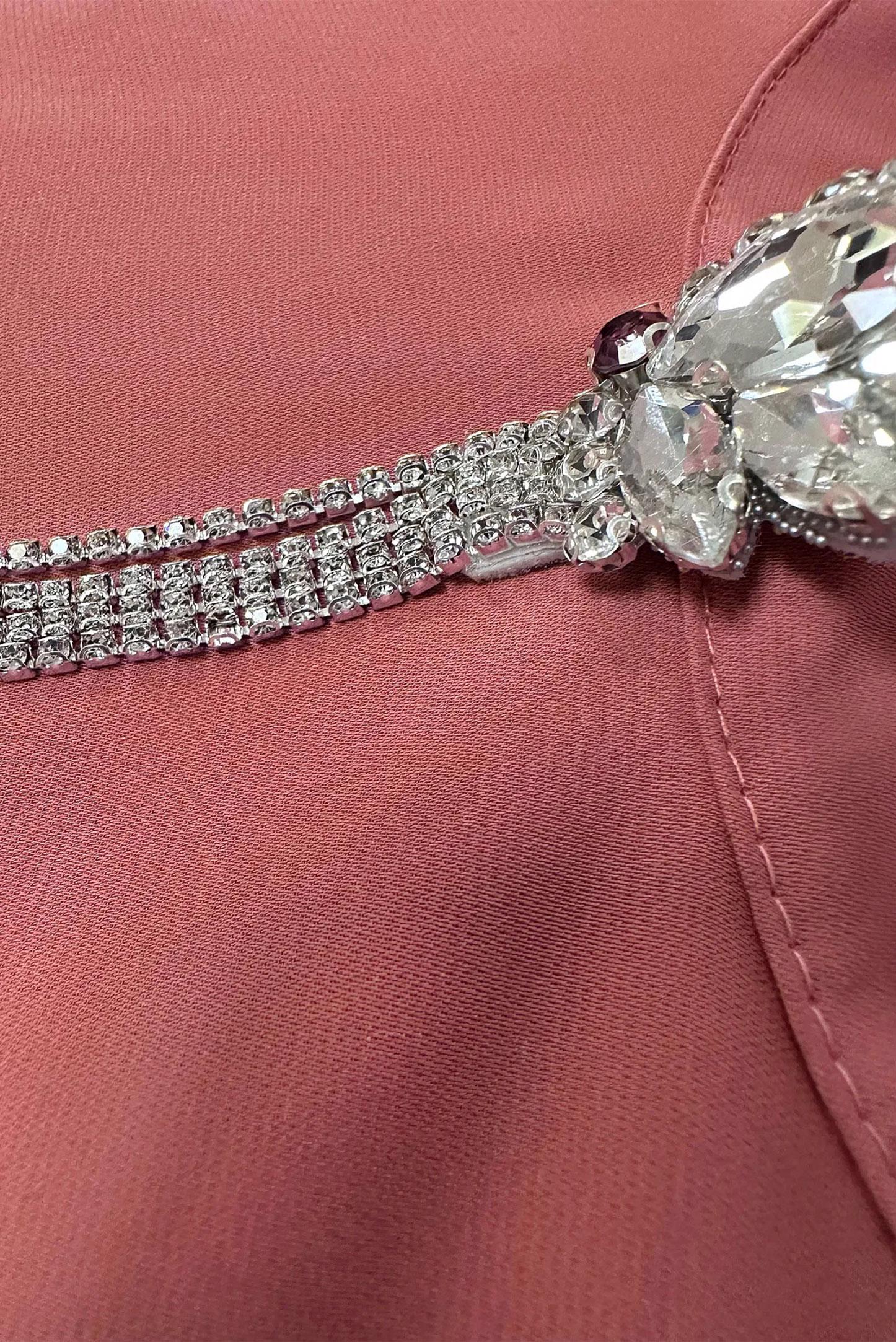 Tesettür giyim PEMBE GÖMLEK YAKA TAŞ DETAYLI PANTOLONLU TAKIM 43587