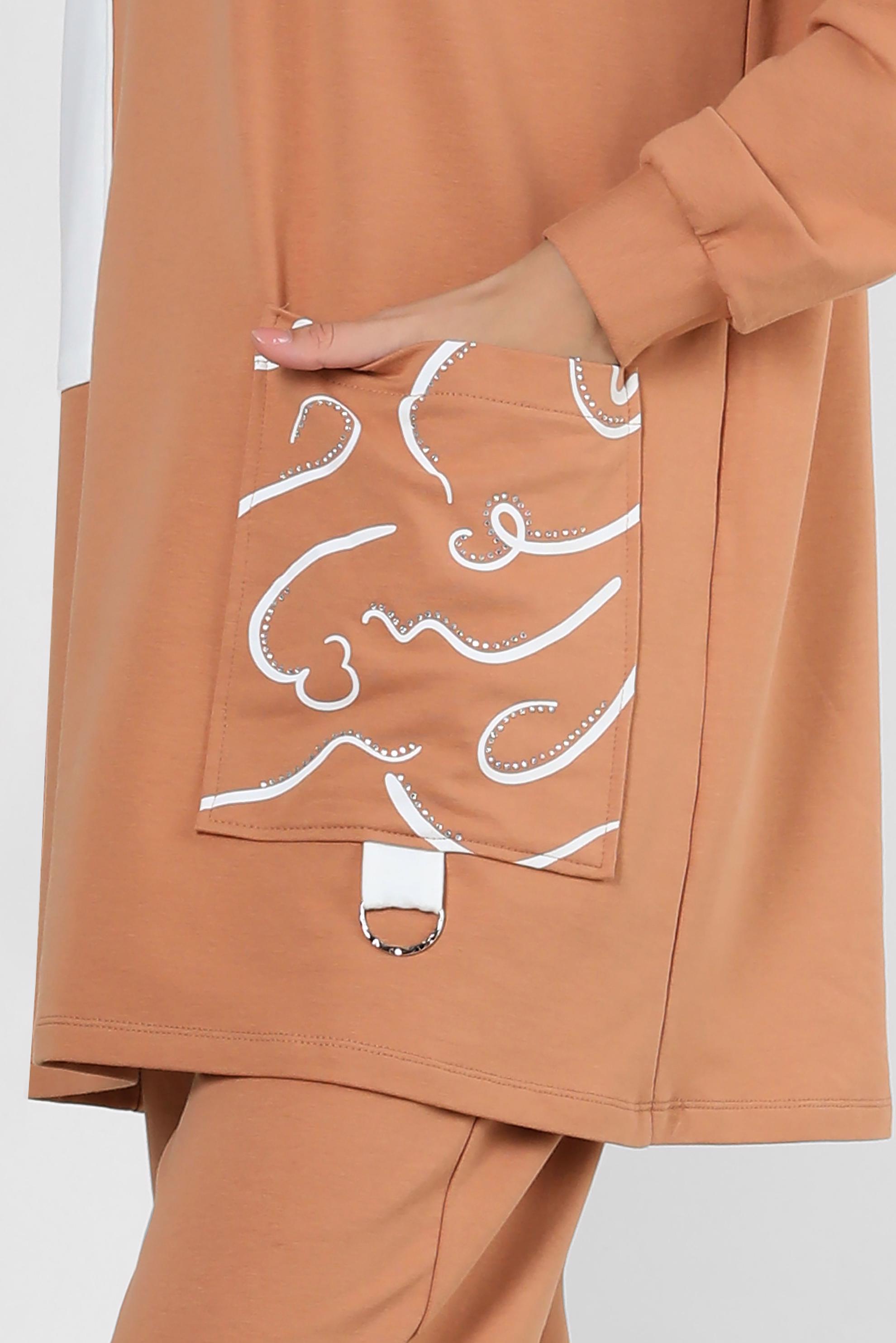 Tesettür giyim PEMBE DESENLİ YAKASI BAĞCIKLI İKİLİ PANTOLONLU TAKIM 43593