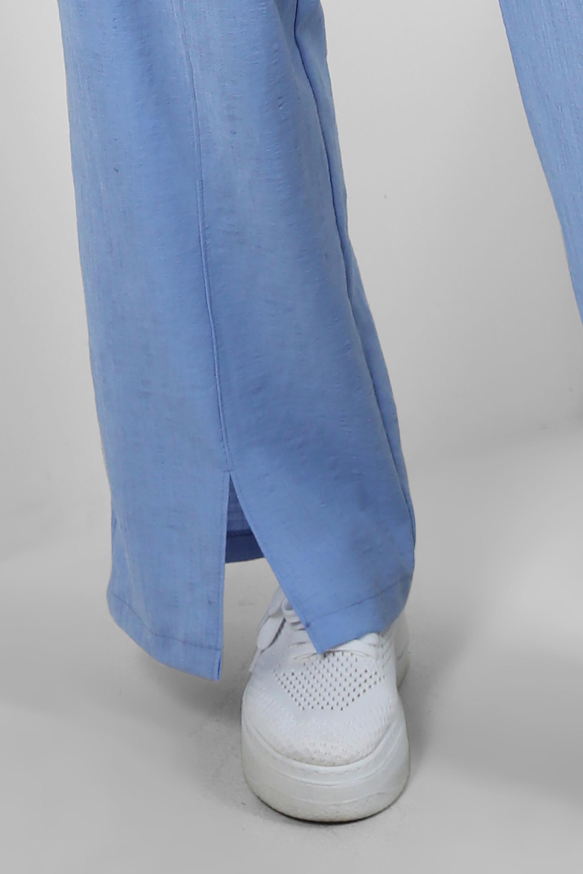 Tesettür giyim MAVİ ÇİZGİLİ PAÇASI YIRTMAÇ DETAYLI PANTOLONLU TAKIM 43600