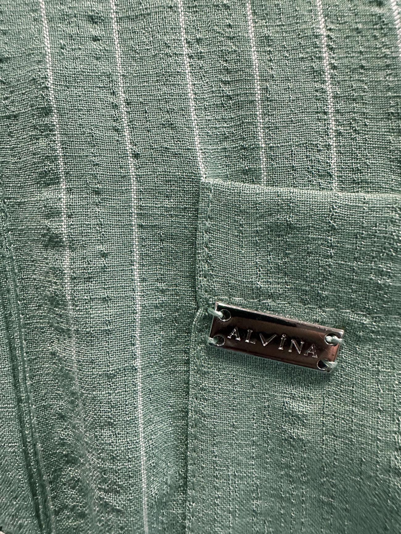 Tesettür giyim YEŞİL ÇİZGİLİ PAÇASI YIRTMAÇ DETAYLI PANTOLONLU TAKIM 43600