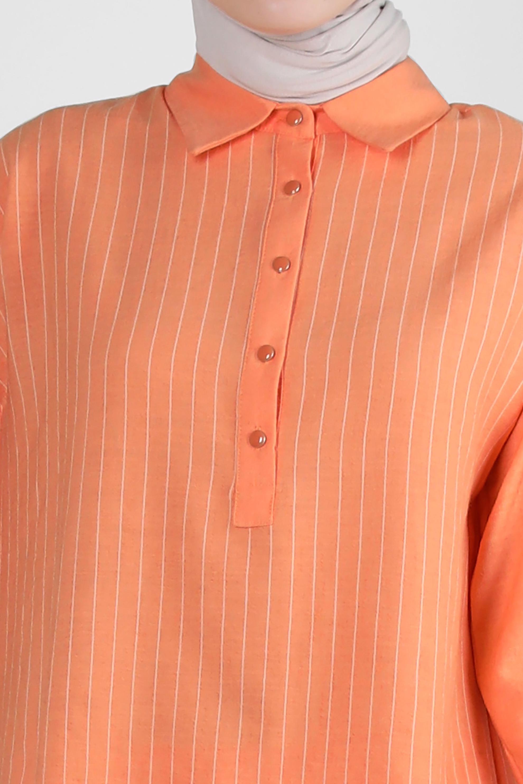 Tesettür giyim TURUNCU ÇİZGİLİ GÖMLEK YAKA İKİLİ PANTOLONLU TAKIM 43601