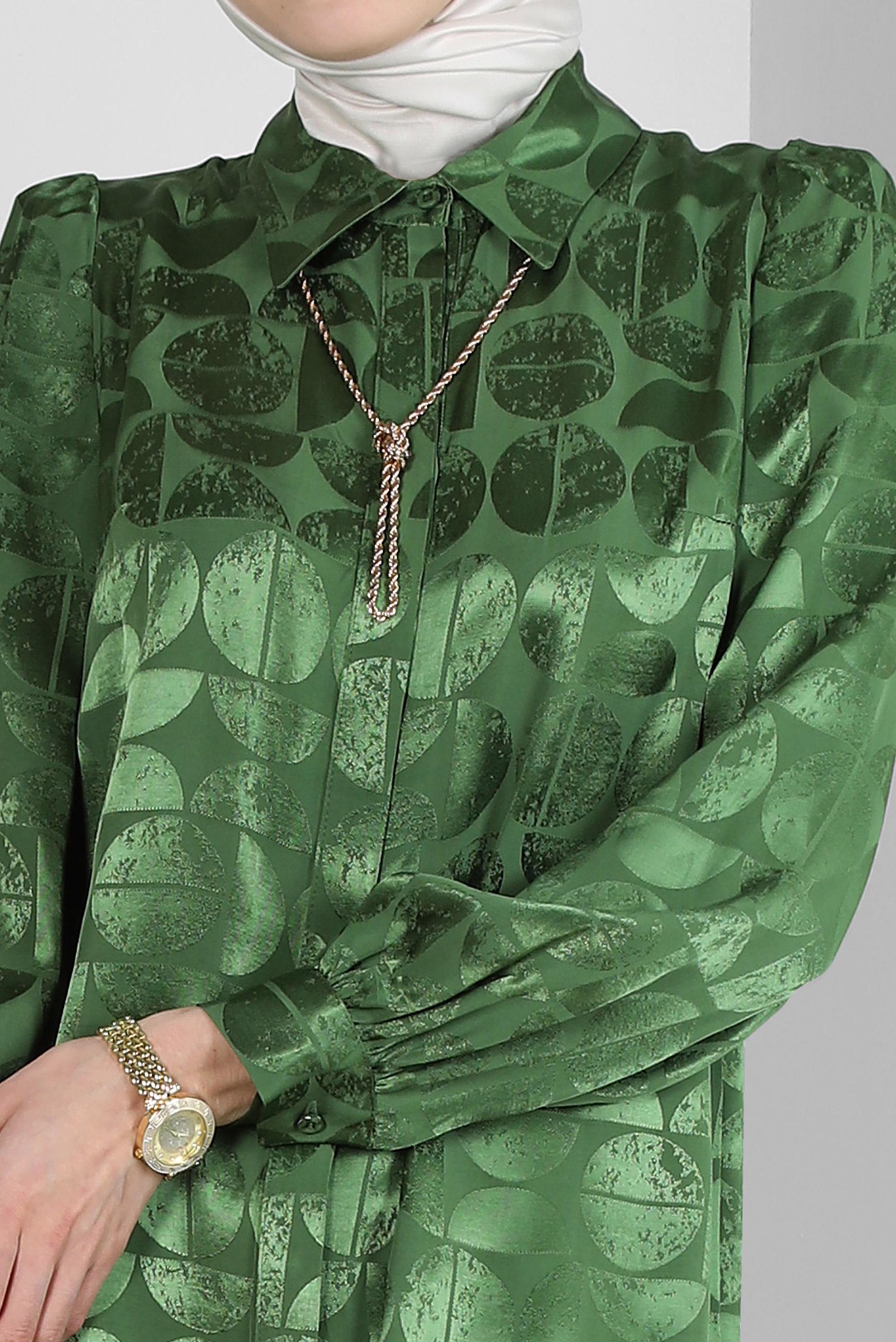 Tesettür giyim HAKİ SATEN JAKAR İKİLİ PANTOLONLU TAKIM 43602