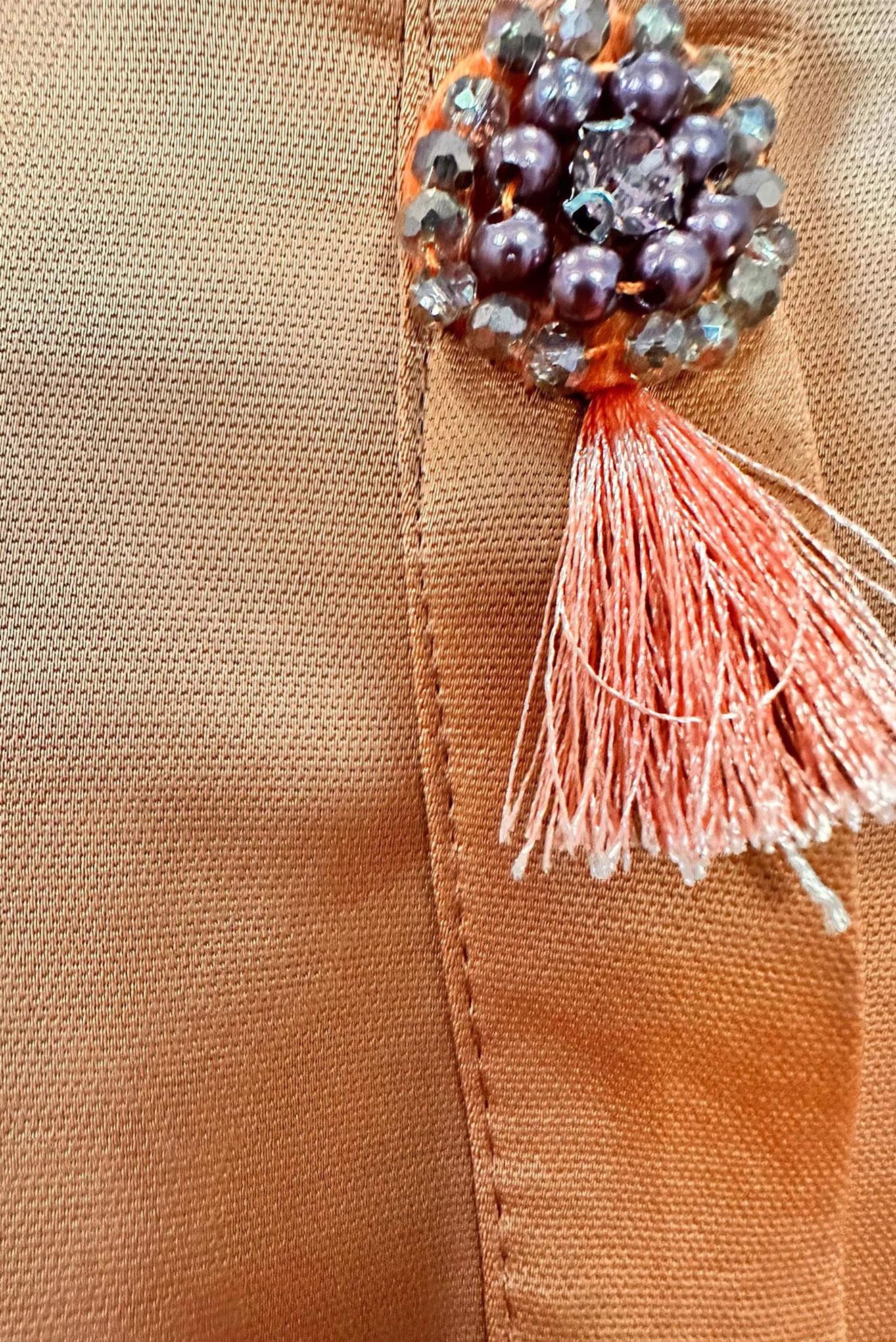 Tesettür giyim TURUNCU ASİMETRİK KESİM SATEN İKİLİ PANTOLONLU TAKIM 43613