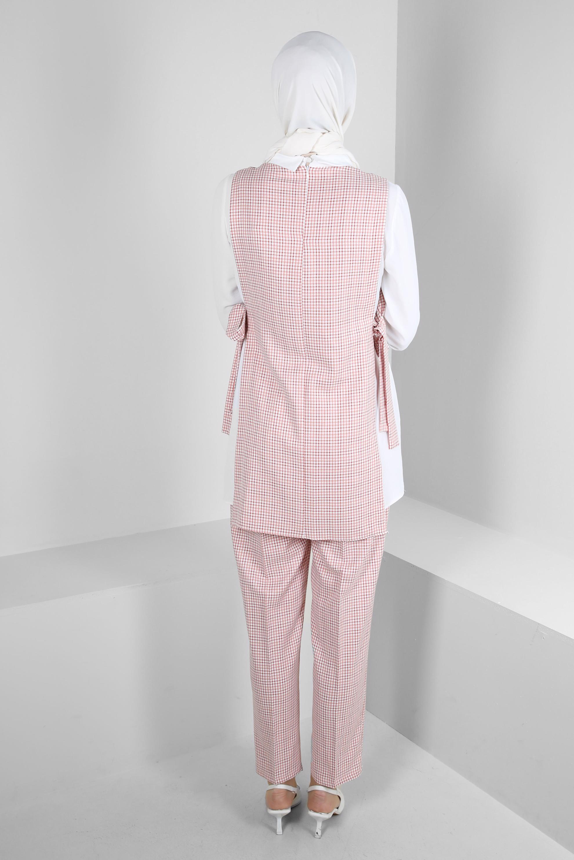 Tesettür giyim TURUNCU PÖTİKARE DESENLİ BAĞLAMA DETAYLI PANTOLONLU TAKIM 43637