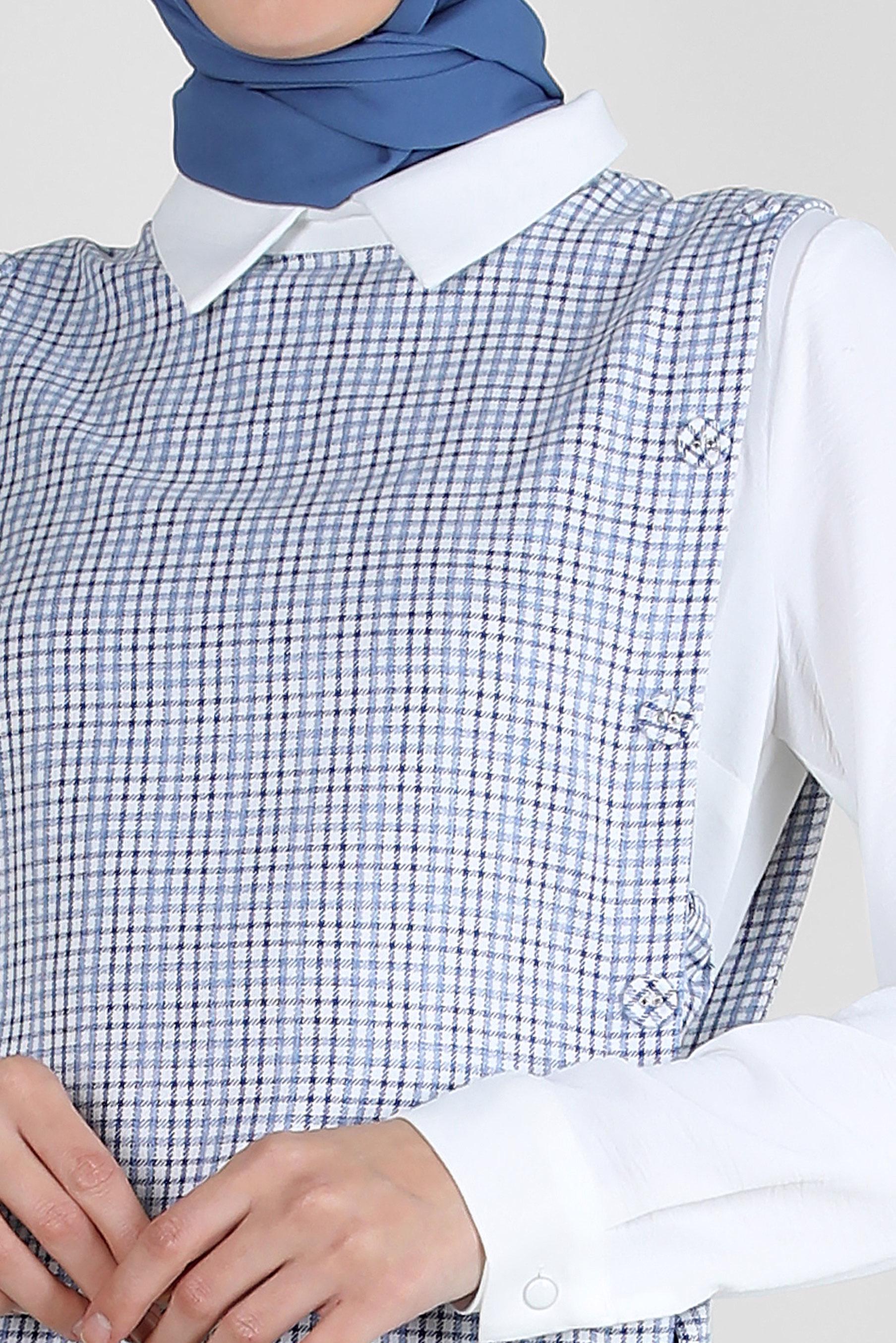 Tesettür giyim LACİVERT PÖTİKARE DESENLİ BAĞLAMA DETAYLI PANTOLONLU TAKIM 43637