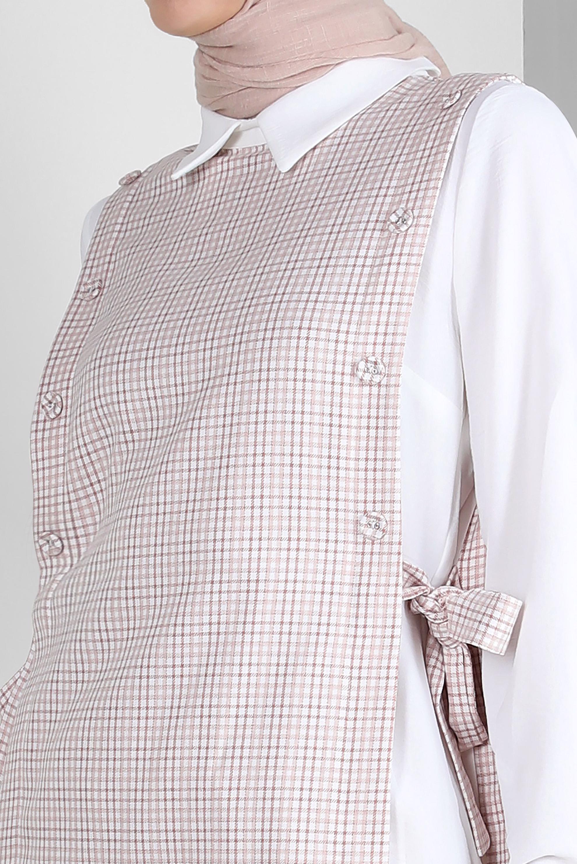 Tesettür giyim KAHVE PÖTİKARE DESENLİ BAĞLAMA DETAYLI PANTOLONLU TAKIM 43637