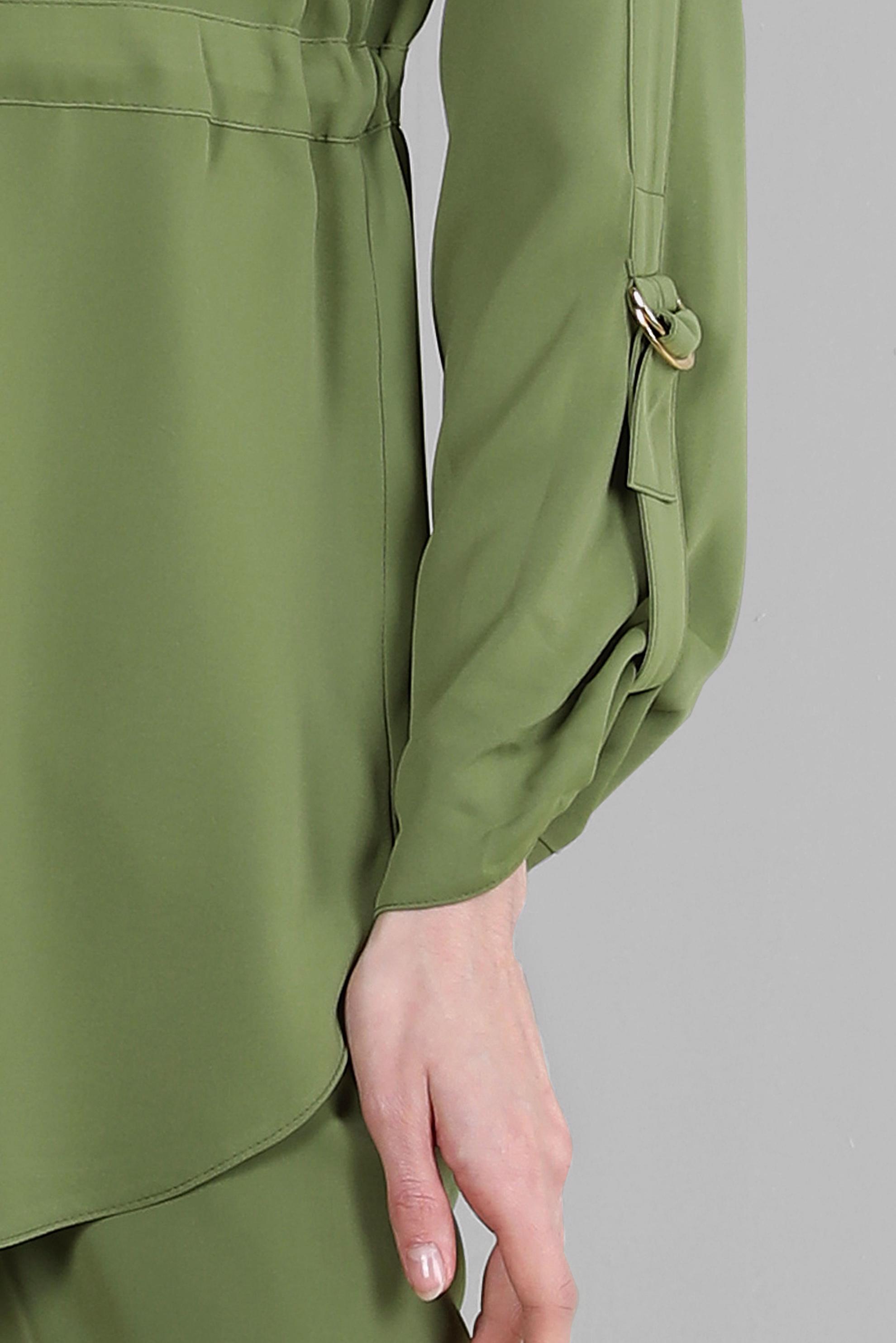 Tesettür giyim YEŞİL BAĞLAMA DETAYLI GÖMLEK YAKA PANTOLONLU TAKIM 43684