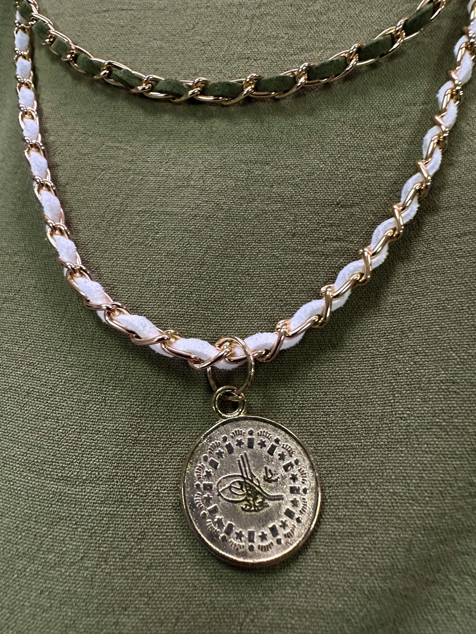 Tesettür giyim HAKİ ZİNCİR DETAYLI BELİ LASTİKLİ PANTOLONLU TAKIM 43742