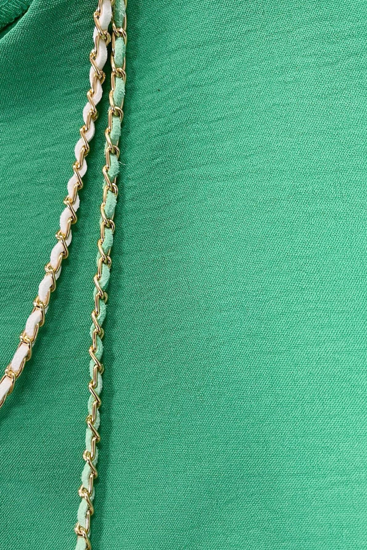 Tesettür giyim YEŞİL ZİNCİR DETAYLI BELİ LASTİKLİ PANTOLONLU TAKIM 43742