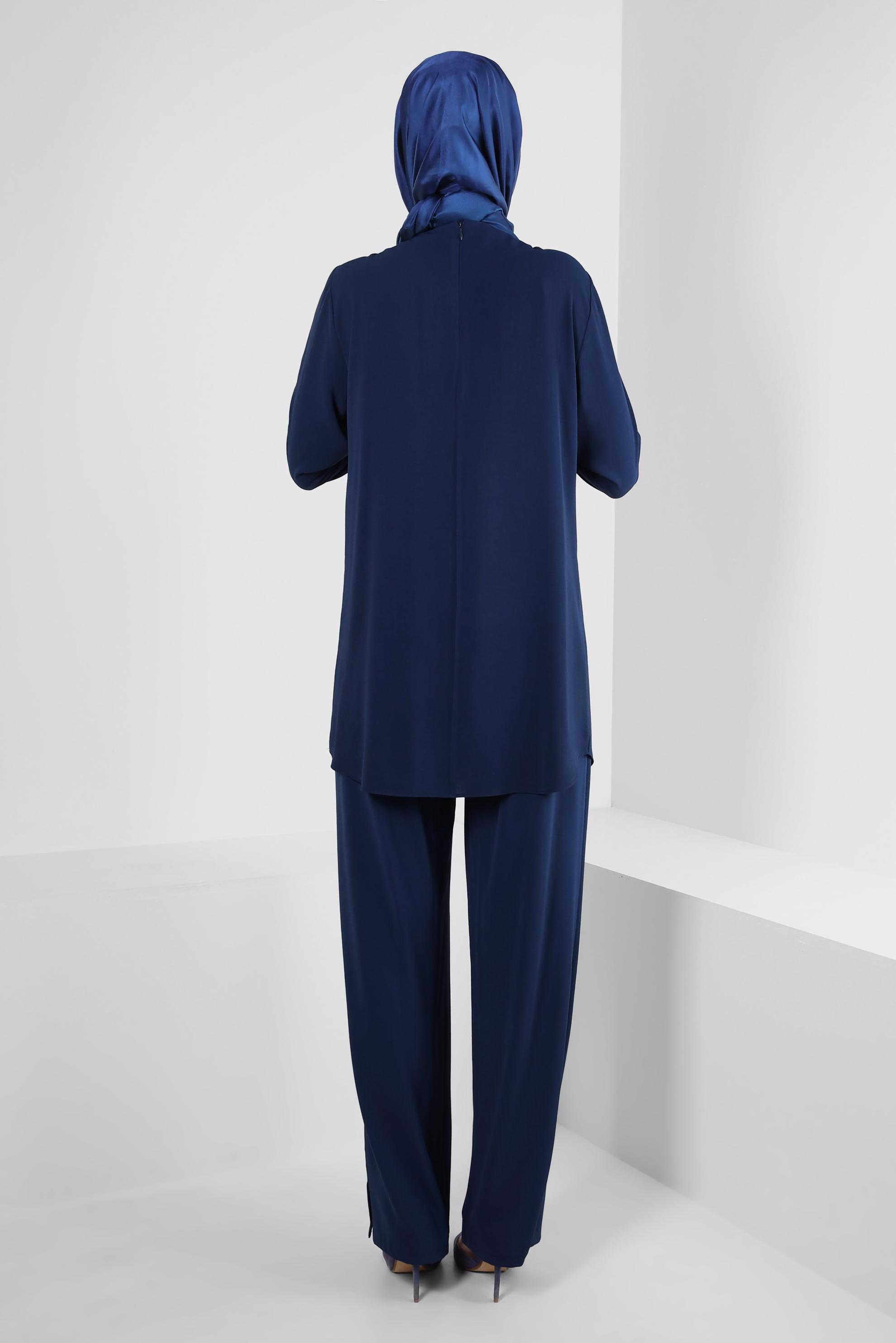 Tesettür giyim LACİVERT ZİNCİR DETAYLI BELİ LASTİKLİ PANTOLONLU TAKIM 43742