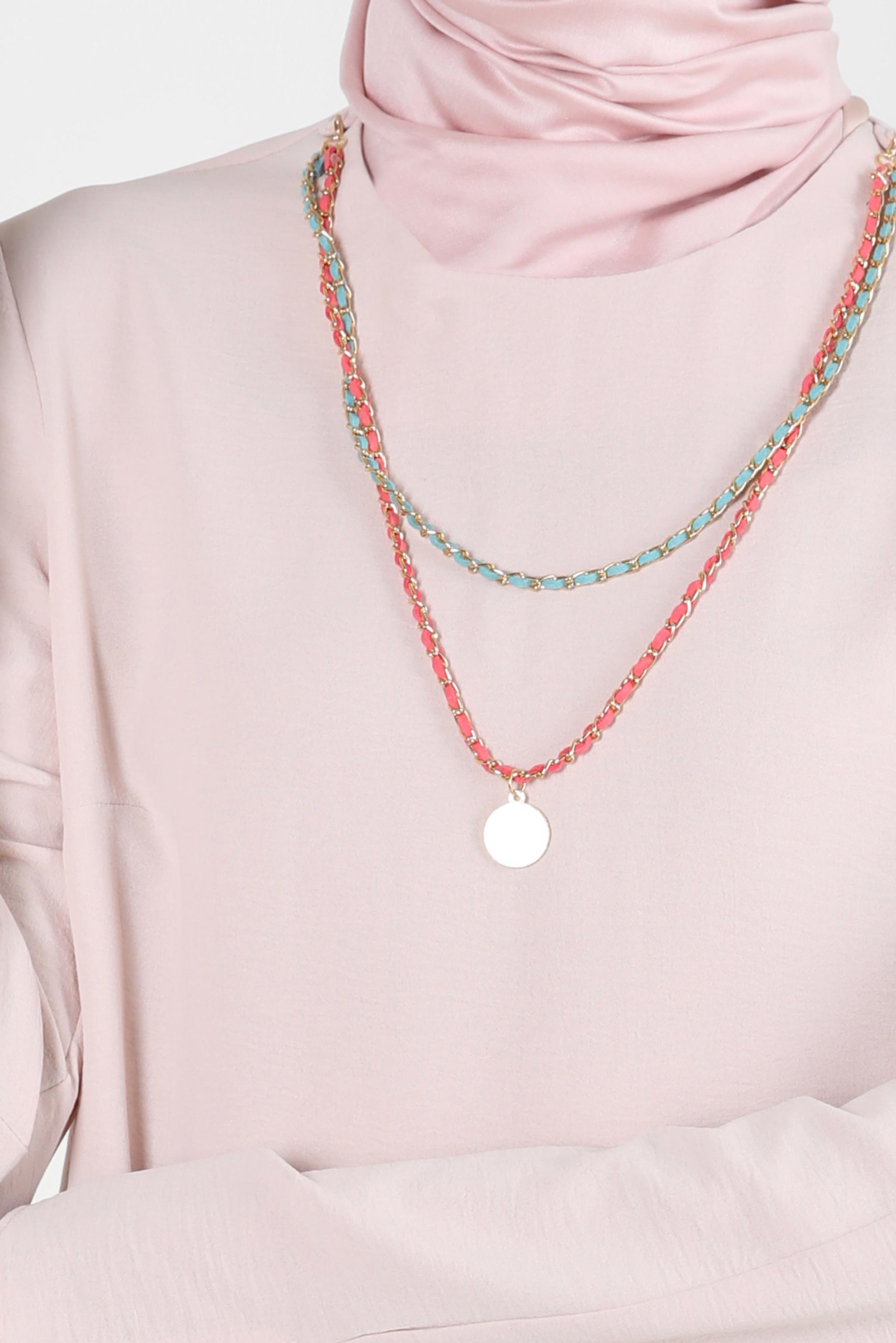 Tesettür giyim EKRU ZİNCİR DETAYLI BELİ LASTİKLİ PANTOLONLU TAKIM 43742