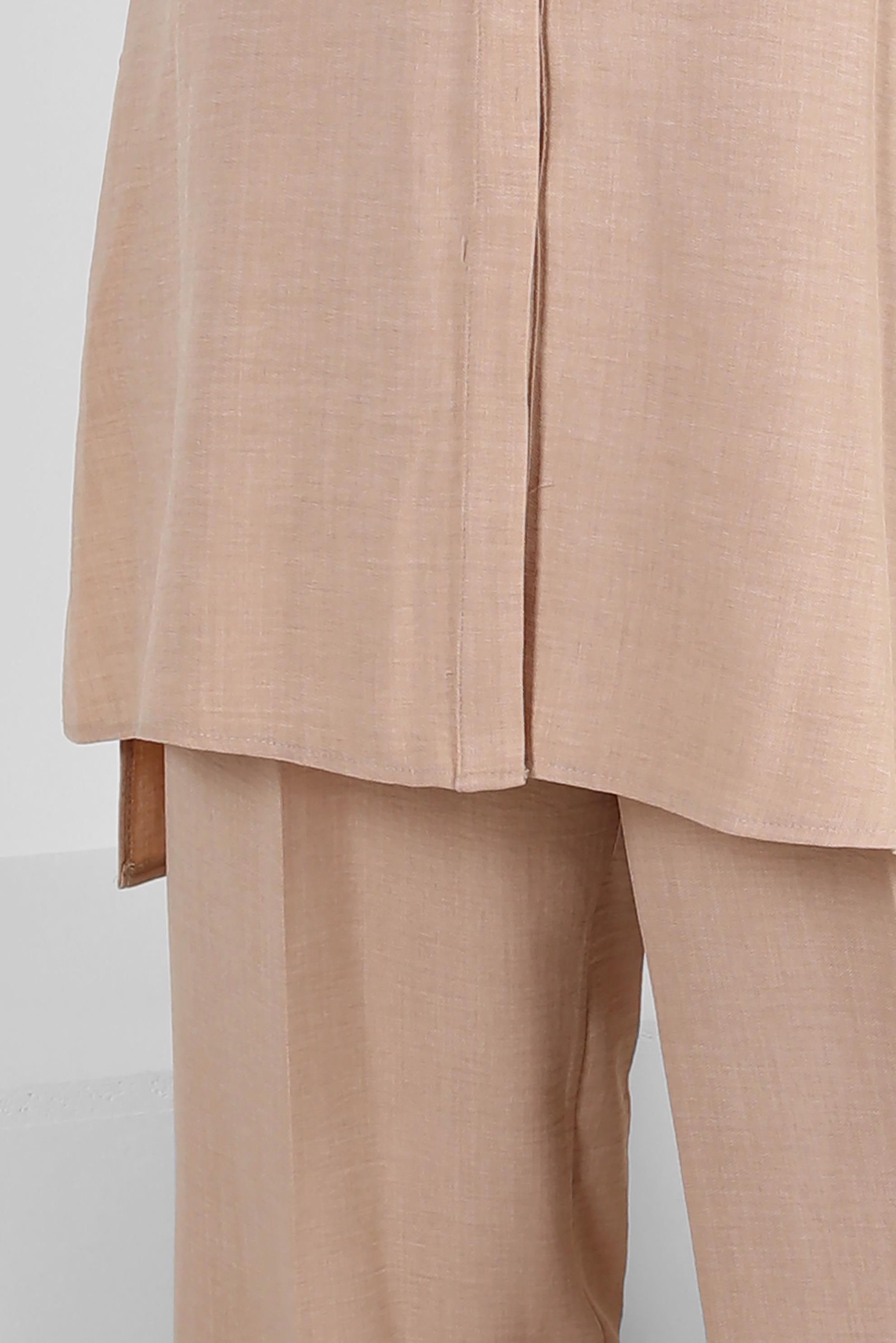 Tesettür giyim BEJ KUŞGÖZÜ DETAYLI GENİŞ PAÇA PANTOLONLU TAKIM 43779