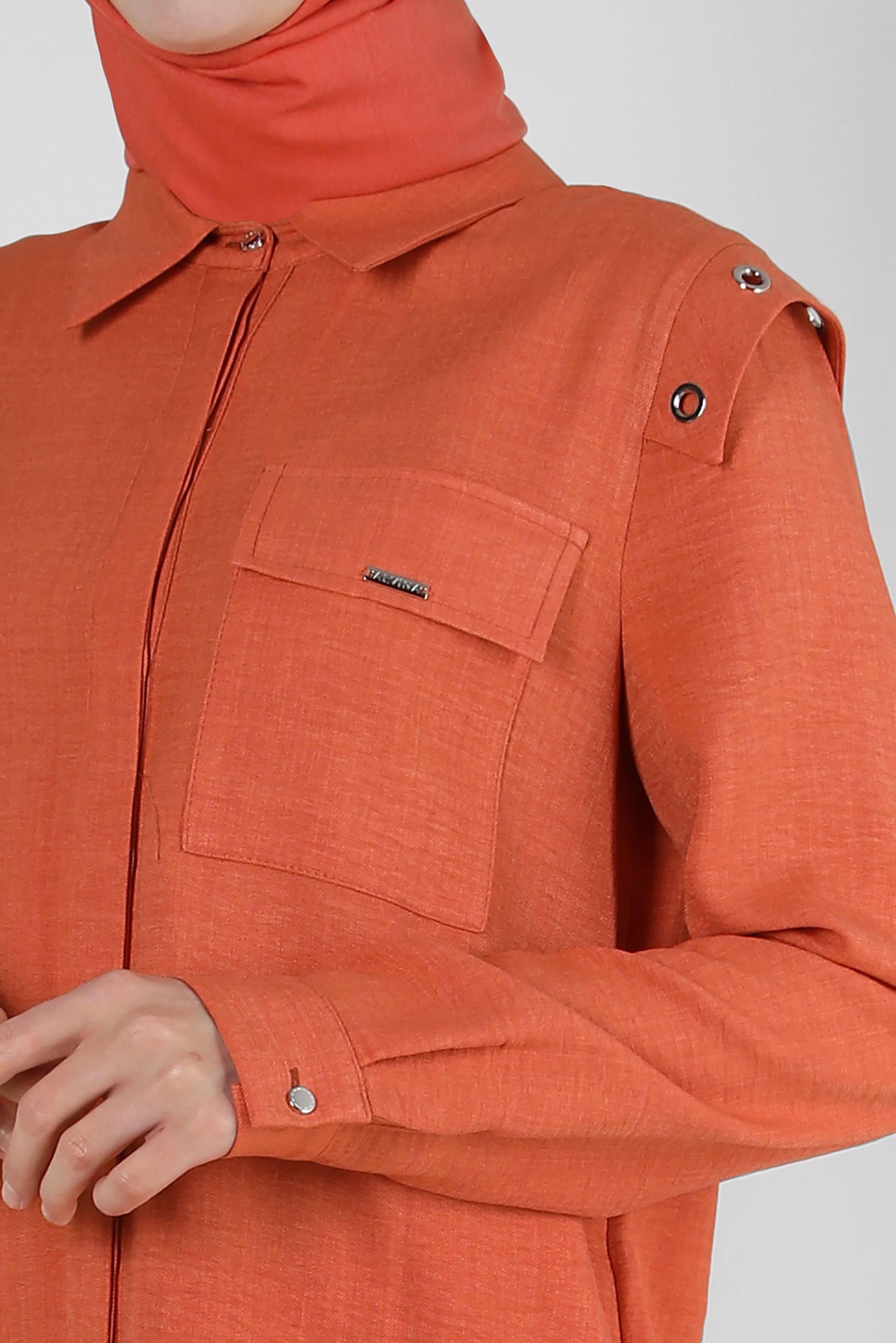 Tesettür giyim TURUNCU KUŞGÖZÜ DETAYLI GENİŞ PAÇA PANTOLONLU TAKIM 43779