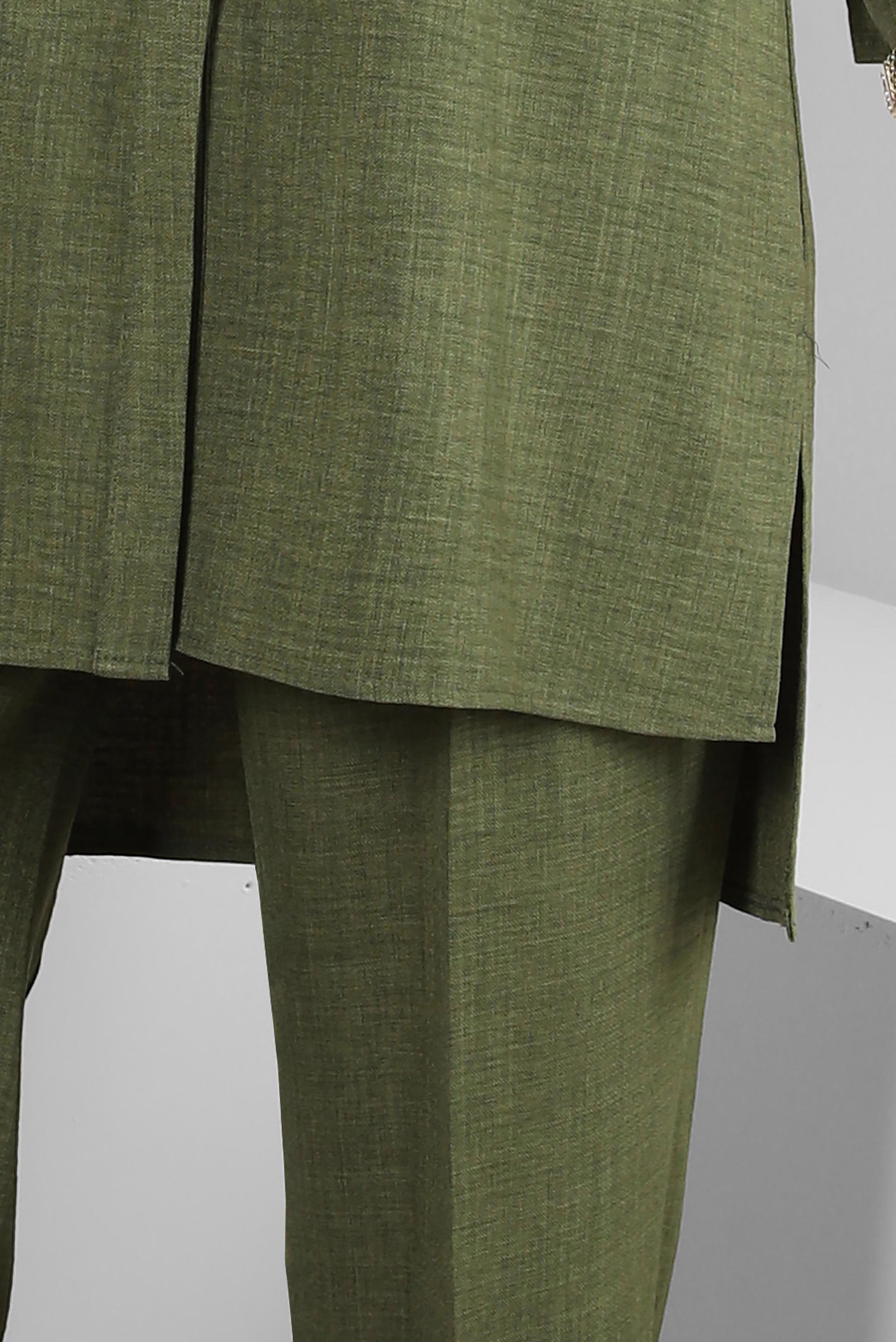 Tesettür giyim HAKİ KUŞGÖZÜ DETAYLI GENİŞ PAÇA PANTOLONLU TAKIM 43779