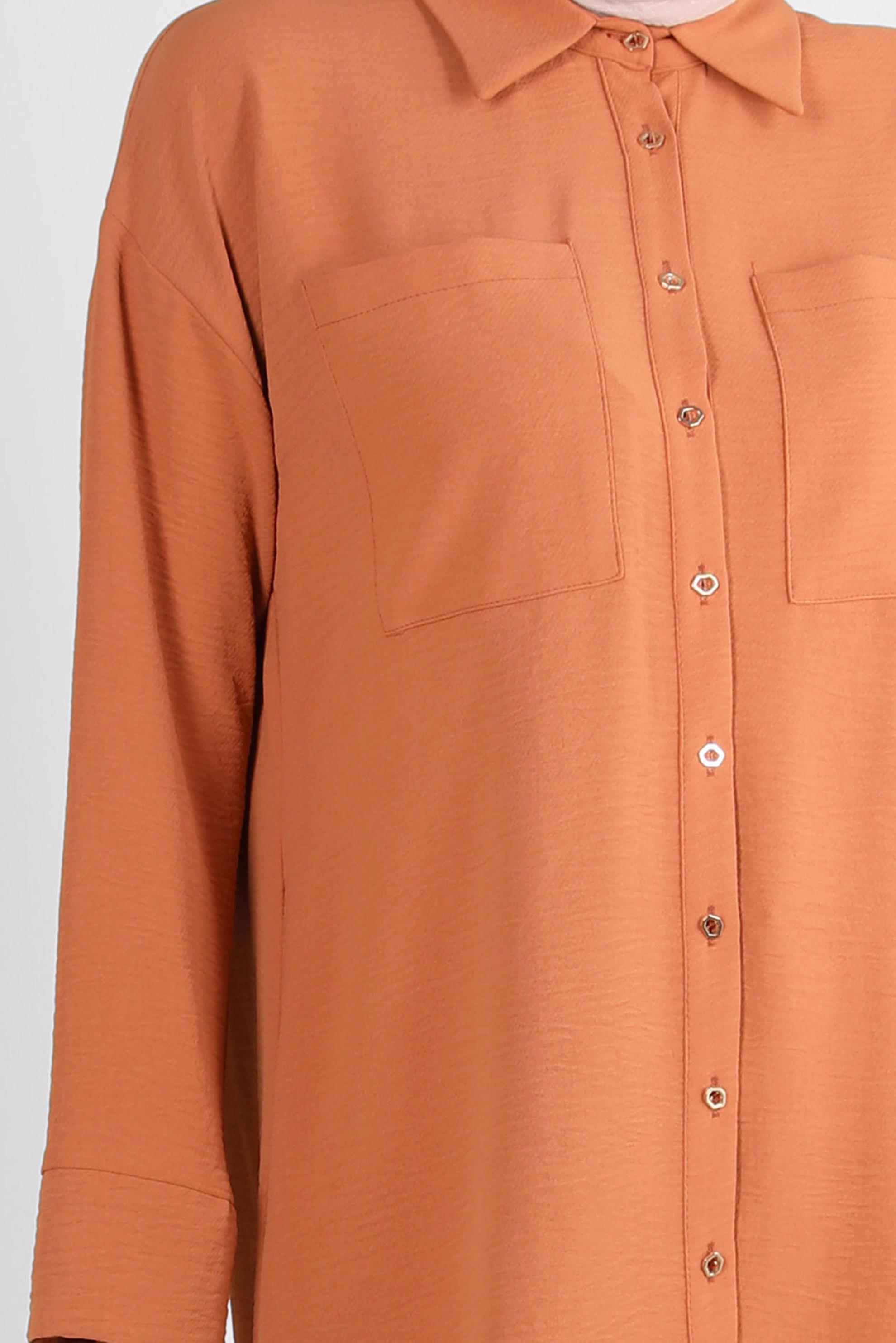 Tesettür giyim TABA GÖMLEK YAKA BELİ LASTİKLİ İKİLİ PANTOLONLU TAKIM 43820