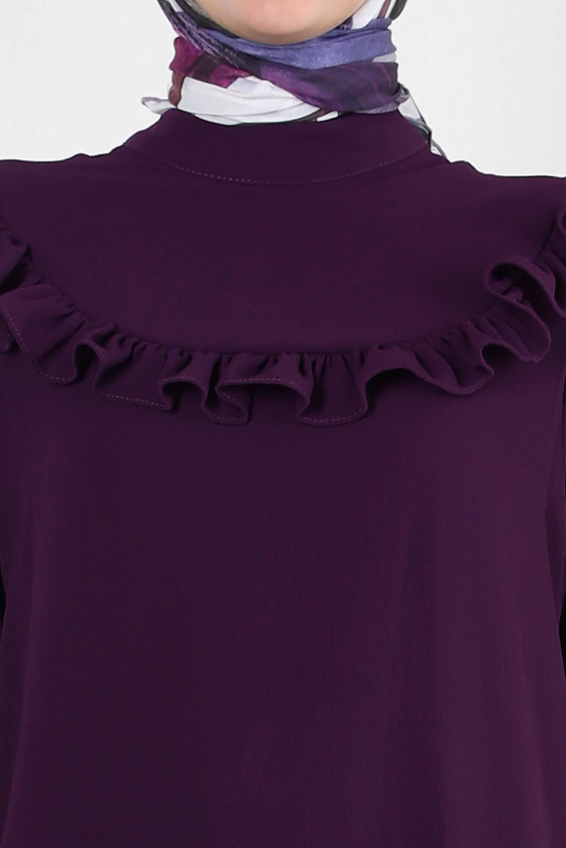 Tesettür giyim BORDO FIRFIR DETAYLI BALON KOL PANTOLONLU TAKIM 43861