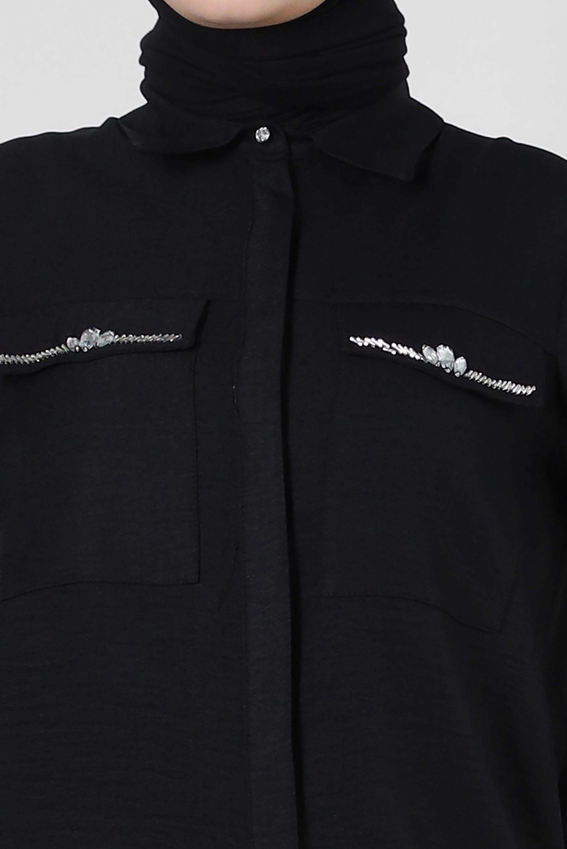 Tesettür giyim SİYAH TAŞ DETAYLI BELİ LASTİKLİ İKİLİ PANTOLONLU TAKIM 43909