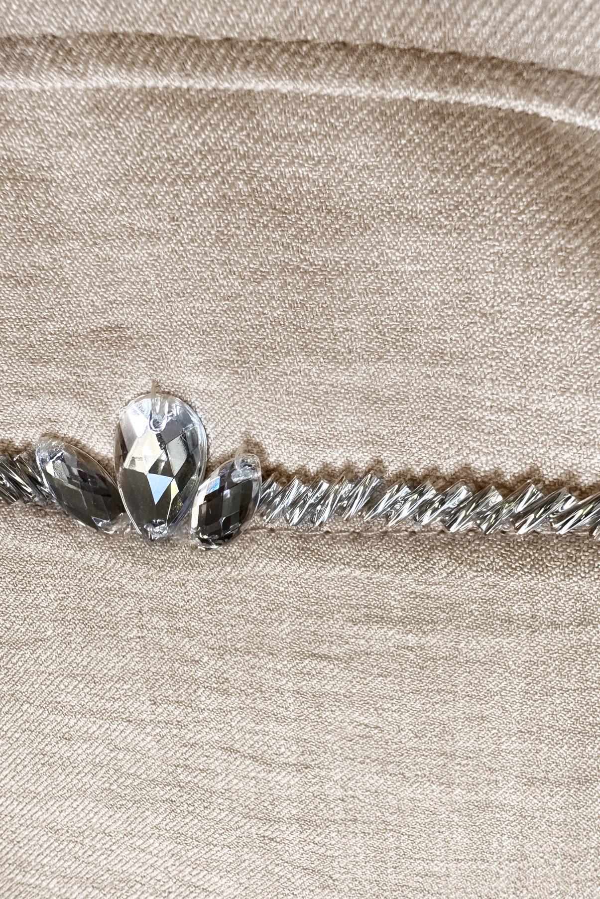 Tesettür giyim BEJ TAŞ DETAYLI BELİ LASTİKLİ İKİLİ PANTOLONLU TAKIM 43909