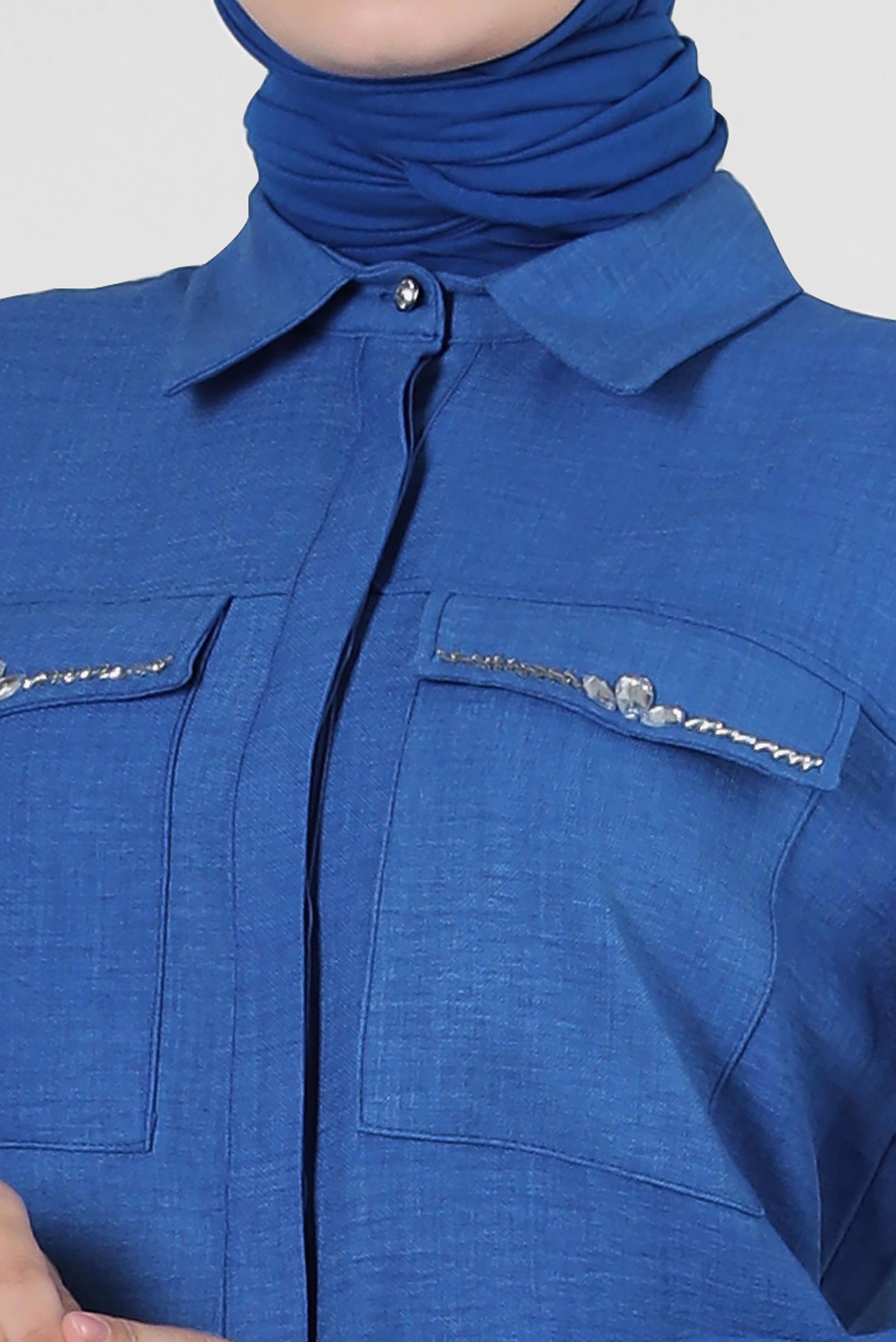 Tesettür giyim LACİVERT TAŞ DETAYLI BELİ LASTİKLİ İKİLİ PANTOLONLU TAKIM 43909