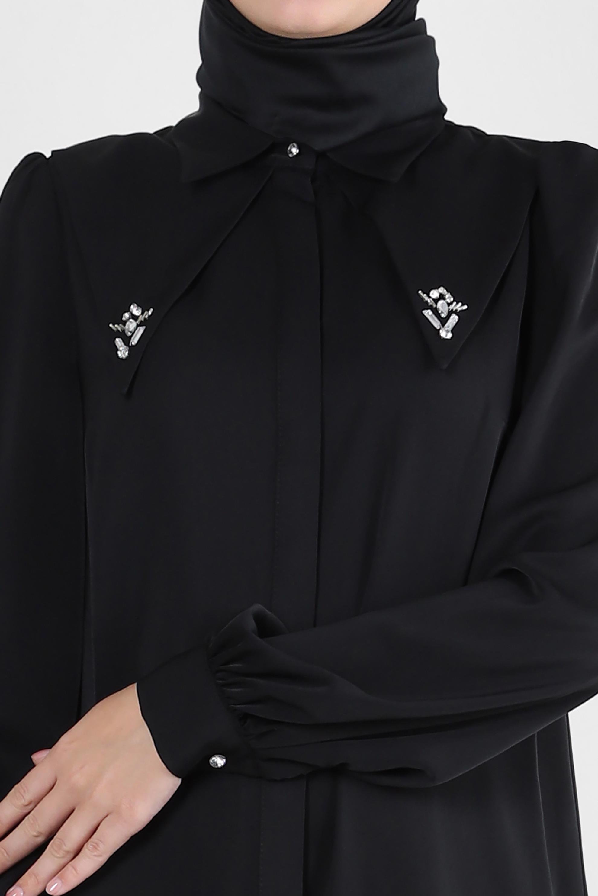 Tesettür giyim SİYAH TAŞ DETAYLI BELİ LASTİKLİ İKİLİ PANTOLONLU TAKIM 43910