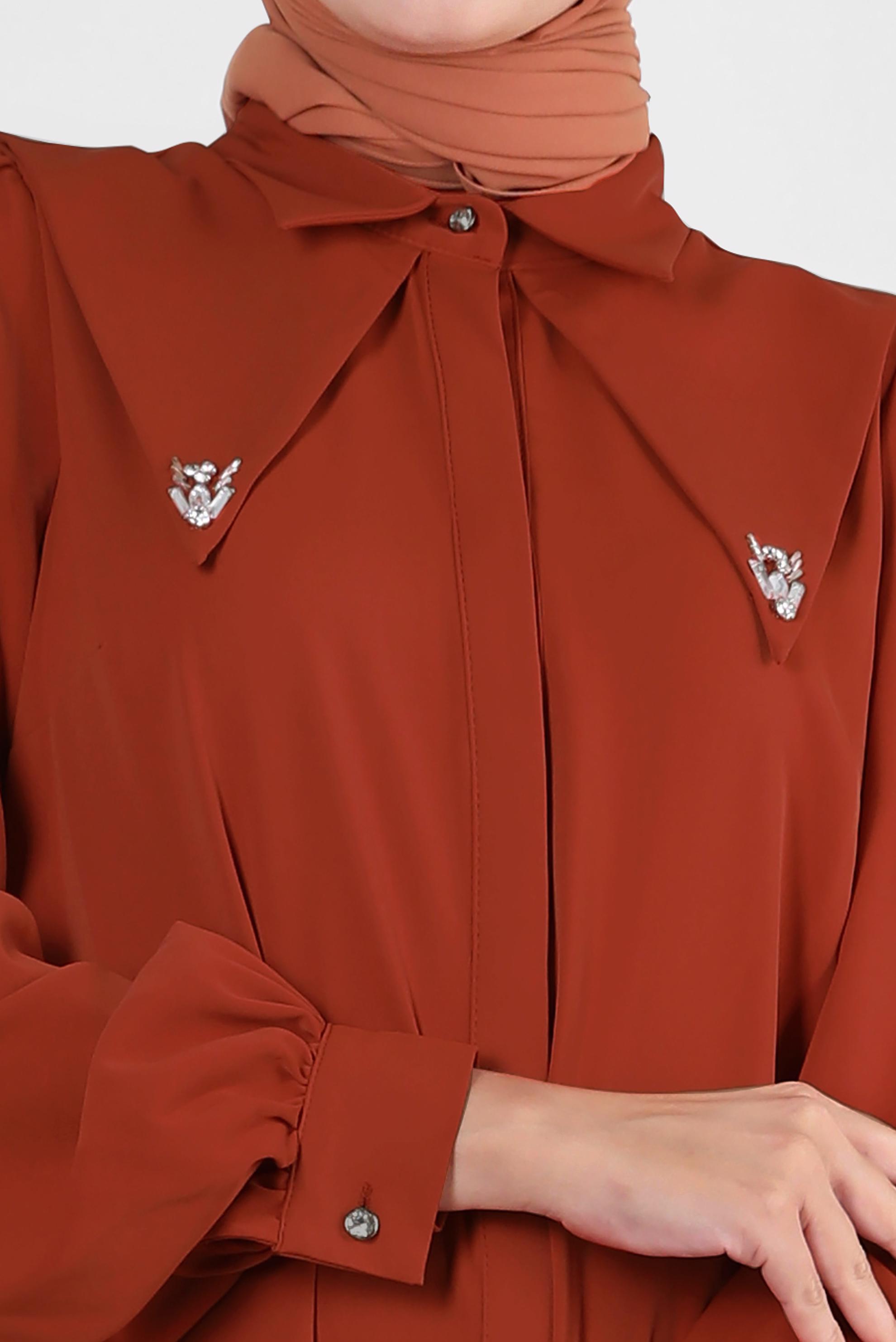 Tesettür giyim TURUNCU TAŞ DETAYLI BELİ LASTİKLİ İKİLİ PANTOLONLU TAKIM 43910