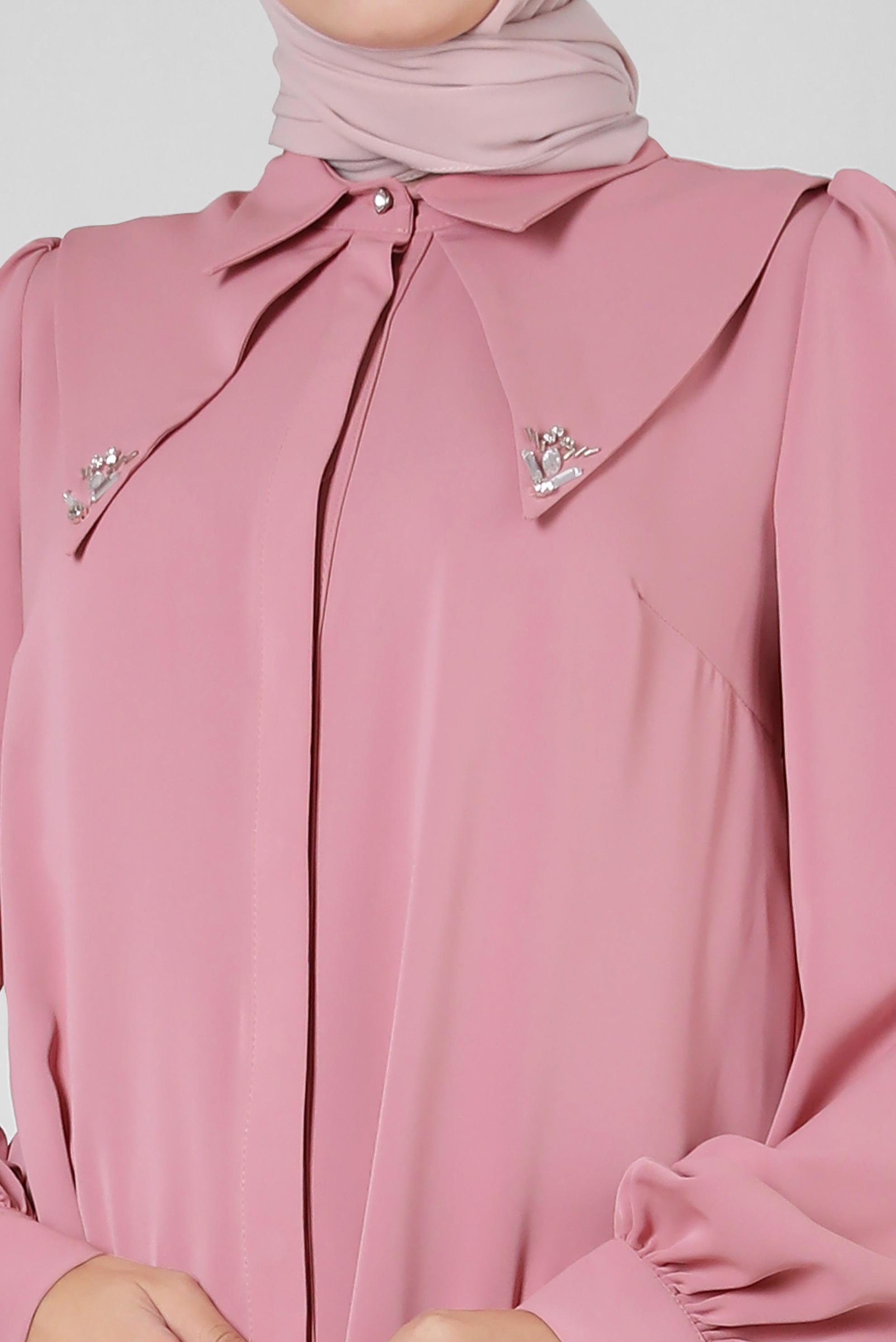 Tesettür giyim PUDRA TAŞ DETAYLI BELİ LASTİKLİ İKİLİ PANTOLONLU TAKIM 43910