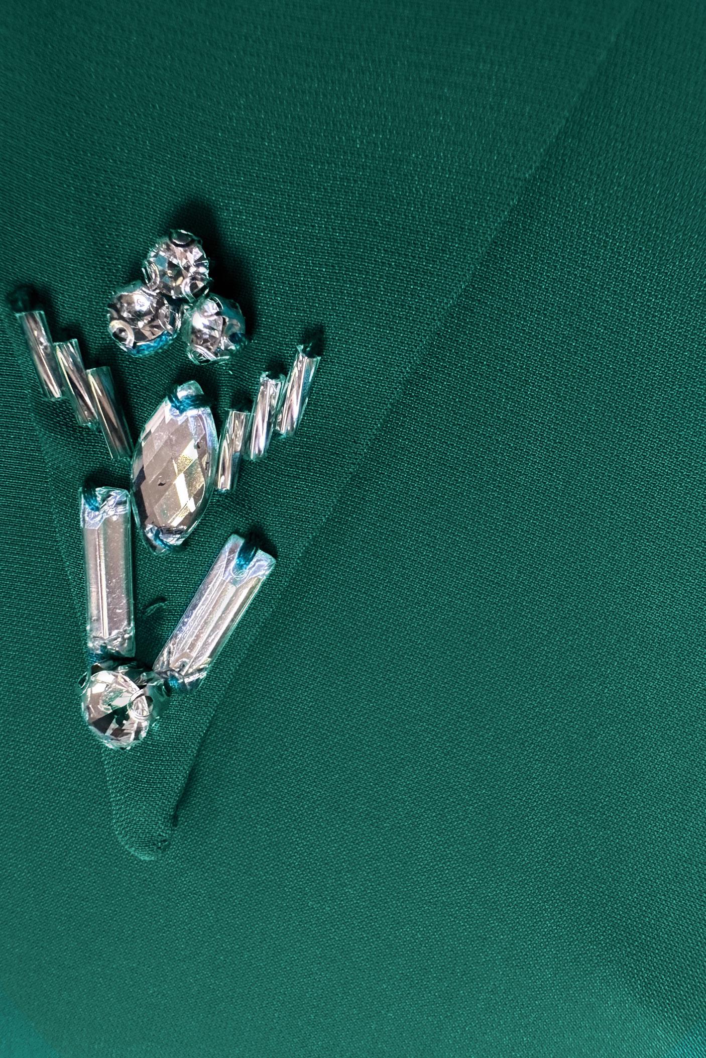 Tesettür giyim YEŞİL TAŞ DETAYLI BELİ LASTİKLİ İKİLİ PANTOLONLU TAKIM 43910