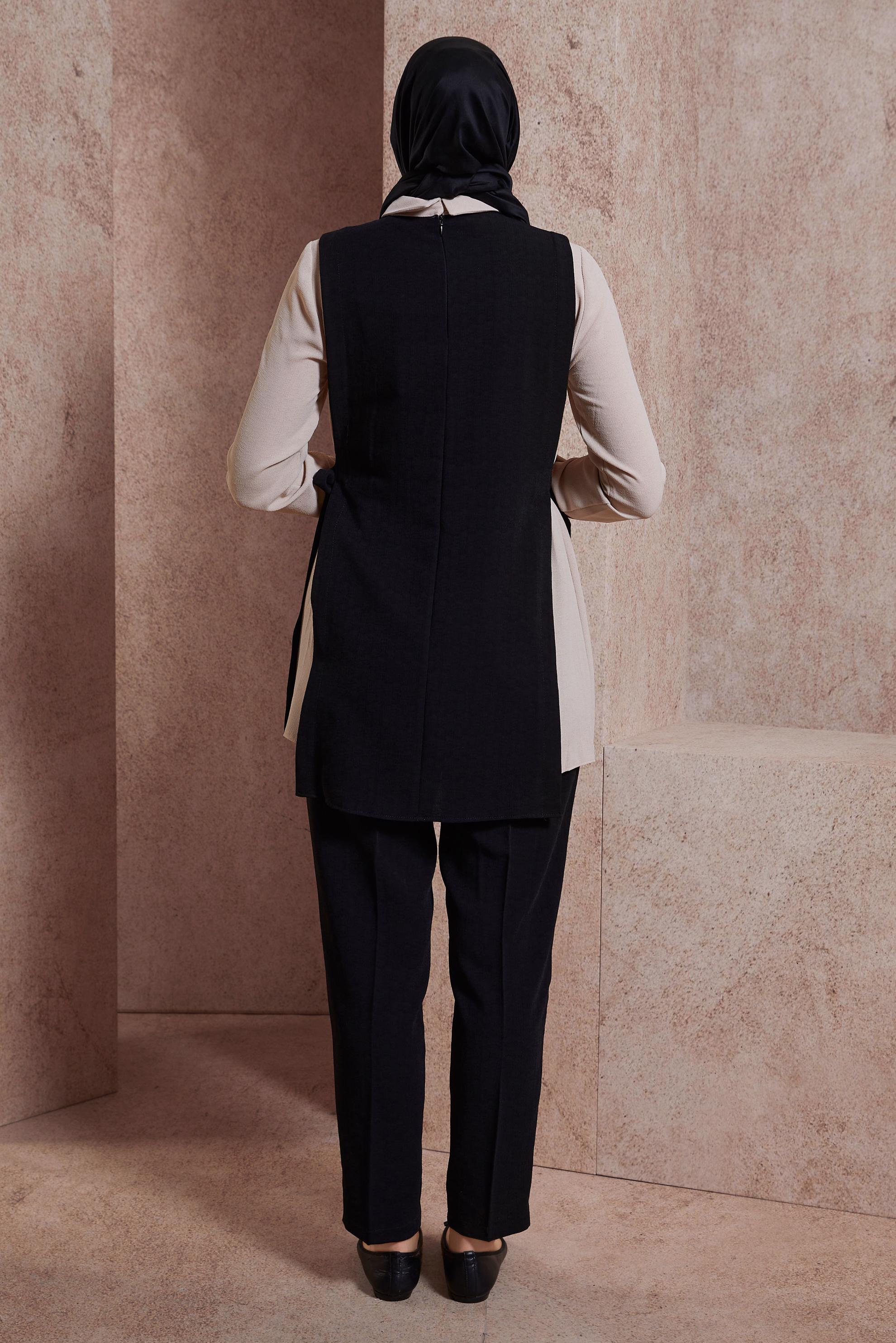 Tesettür giyim SİYAH GÖMLEK YAKA PANTOLONLU TAKIM 43923