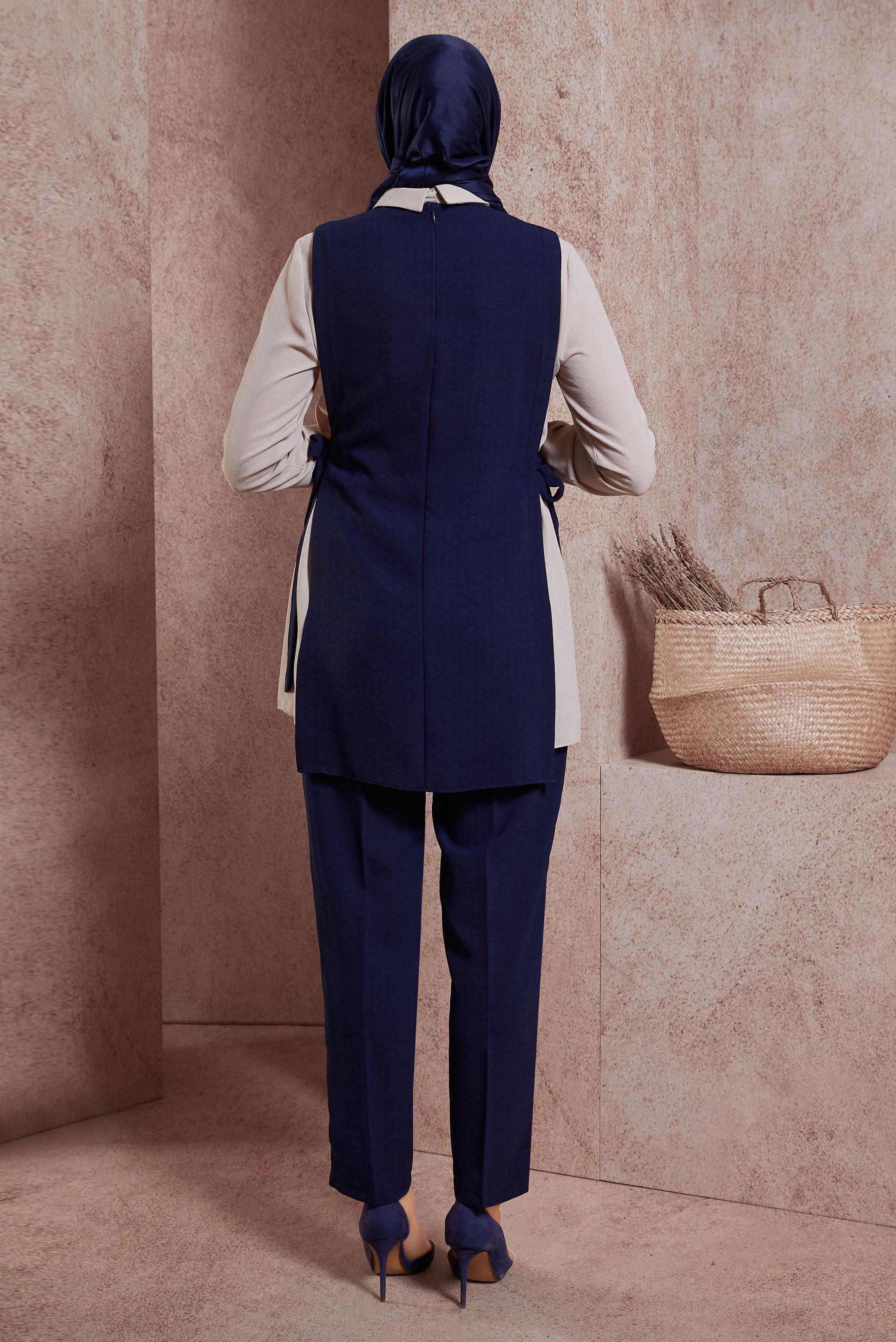 Tesettür giyim LACİVERT GÖMLEK YAKA PANTOLONLU TAKIM 43923