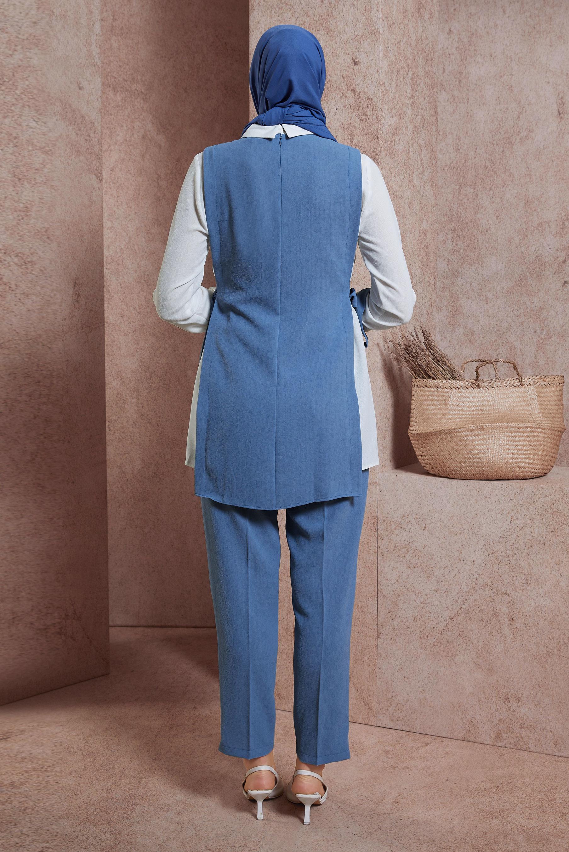 Tesettür giyim MAVİ GÖMLEK YAKA PANTOLONLU TAKIM 43923