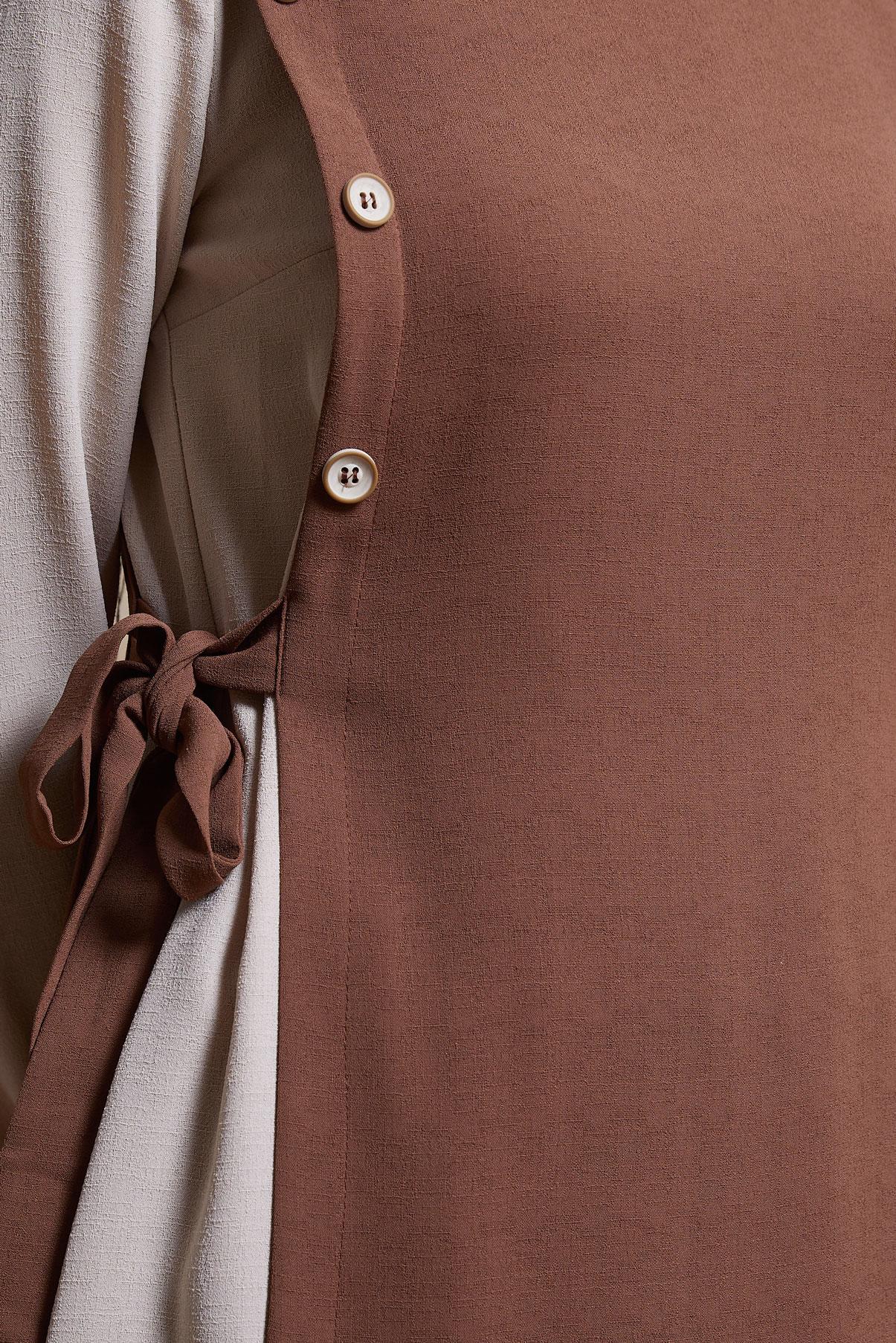 Tesettür giyim KAHVE GÖMLEK YAKA PANTOLONLU TAKIM 43923