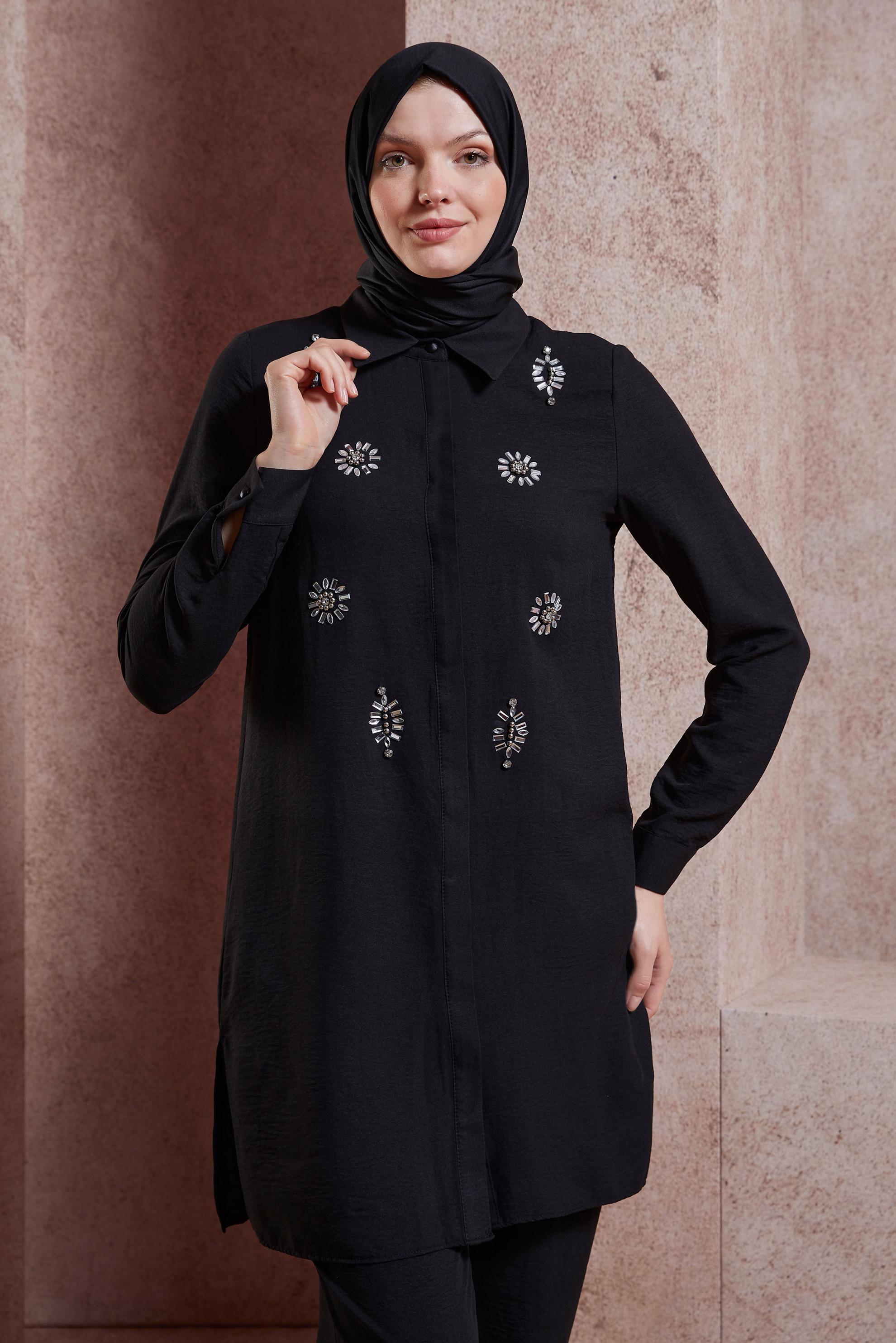 Vêtements hijab NOIR TAILLEUR PANTALON AVEC GEMME 43935