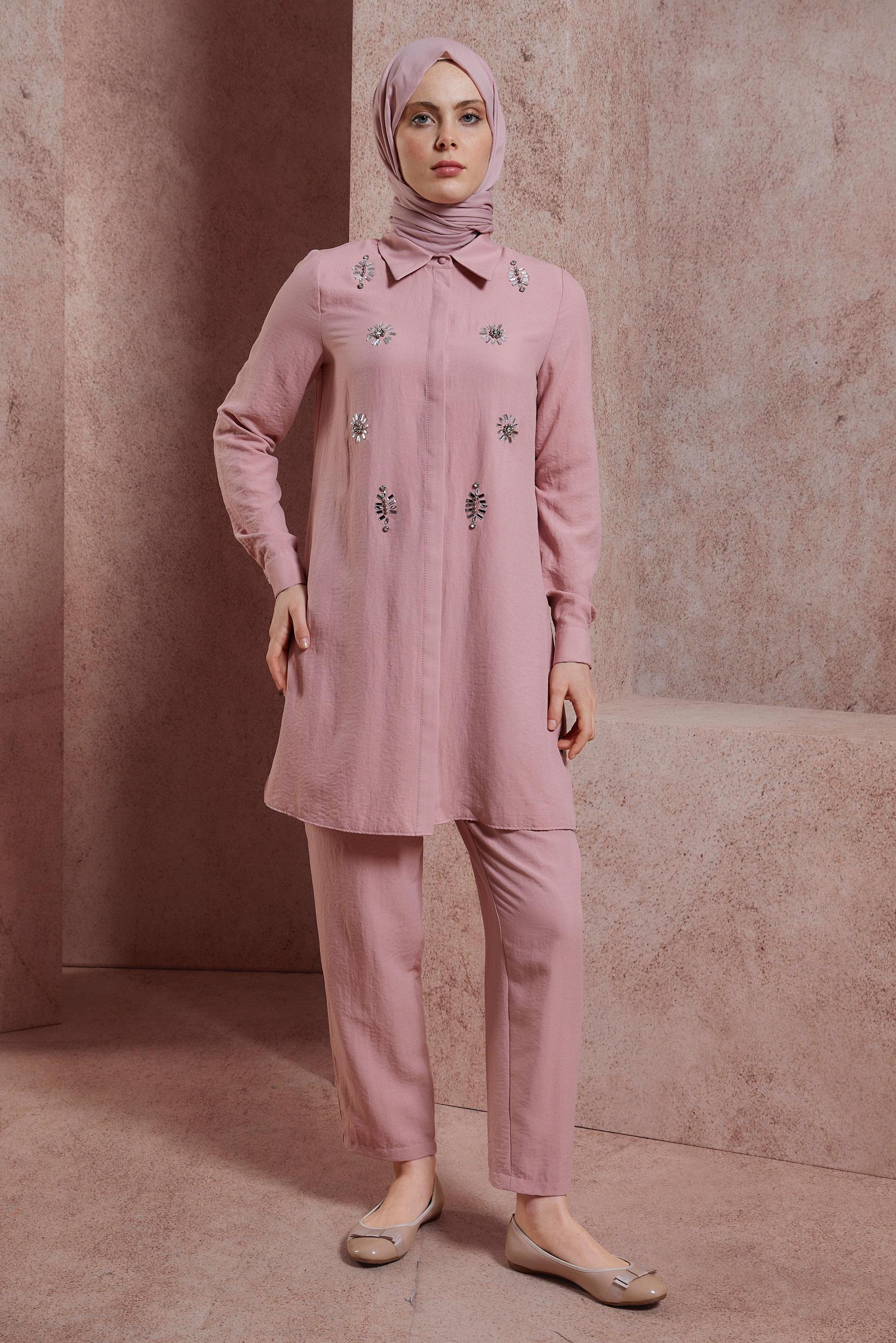 Vêtements hijab POUDRE TAILLEUR PANTALON AVEC GEMME 43935