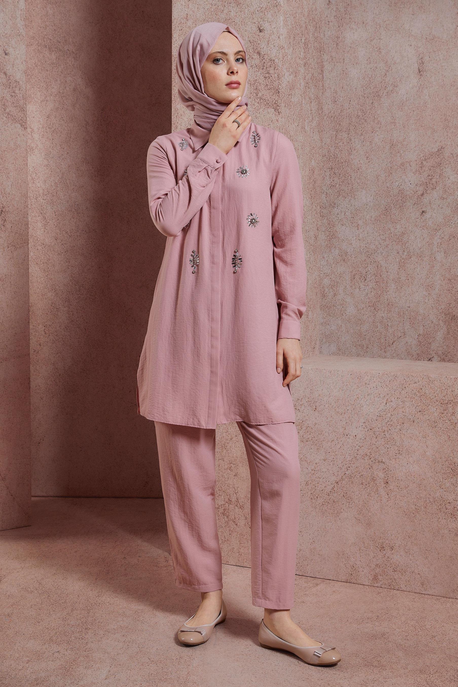 Vêtements hijab POUDRE TAILLEUR PANTALON AVEC GEMME 43935