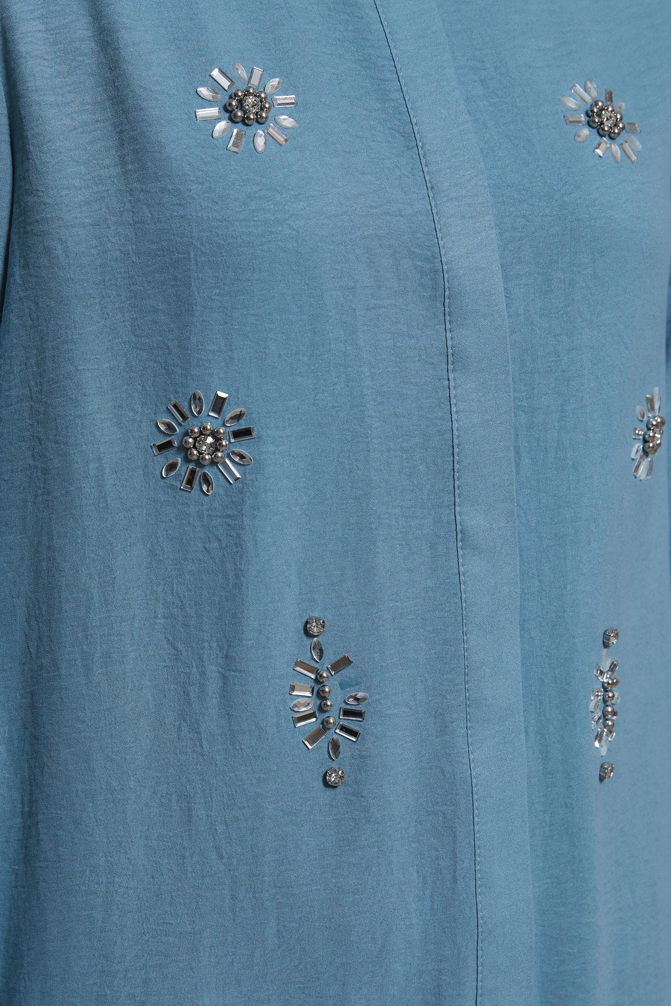 Tesettür giyim MAVİ TAŞ BASKILI PANTOLONLU TAKIM 43935