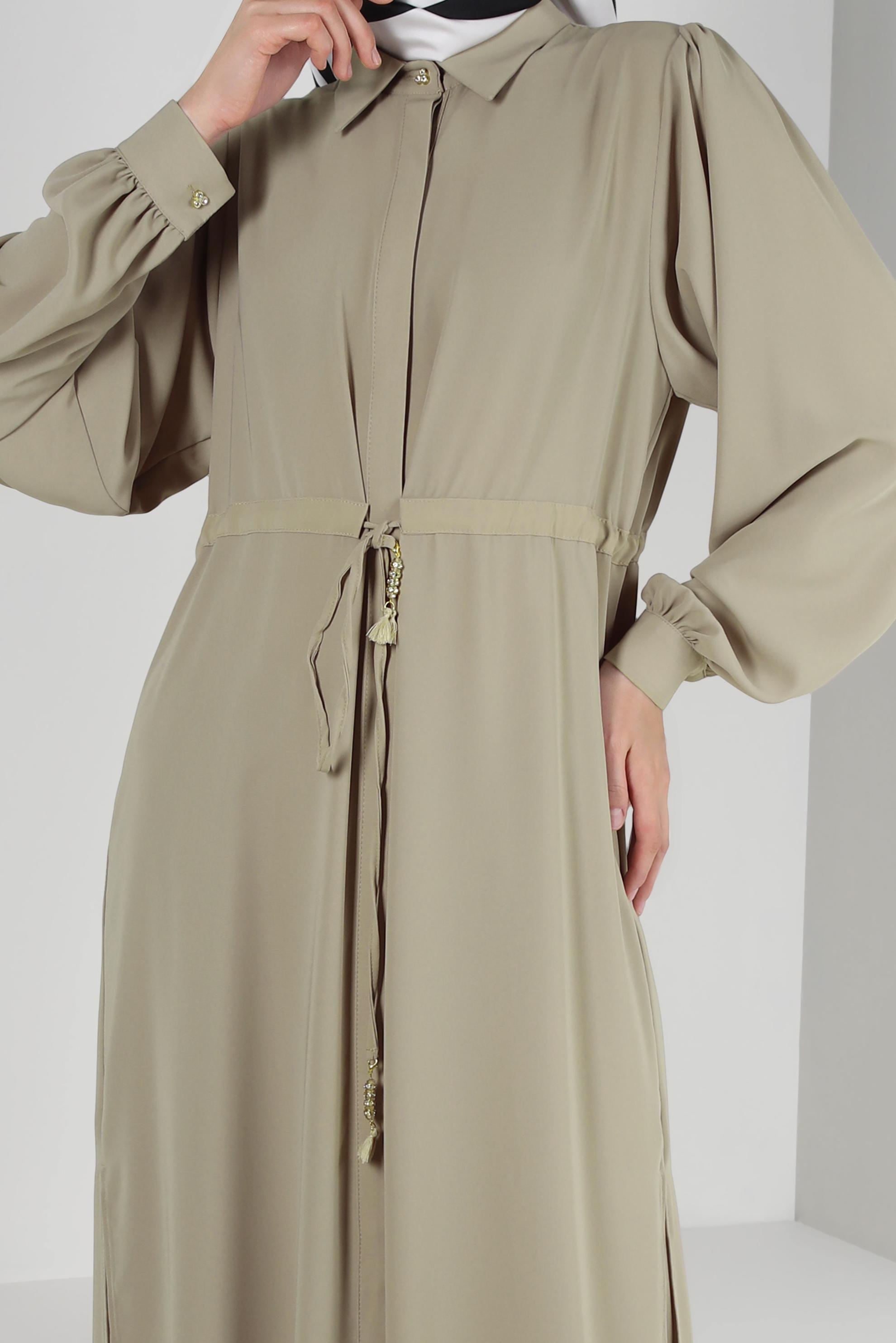 Tesettür giyim VİZON BALON KOL BELİ BÜZGÜLÜ PANTOLONLU TAKIM 43819